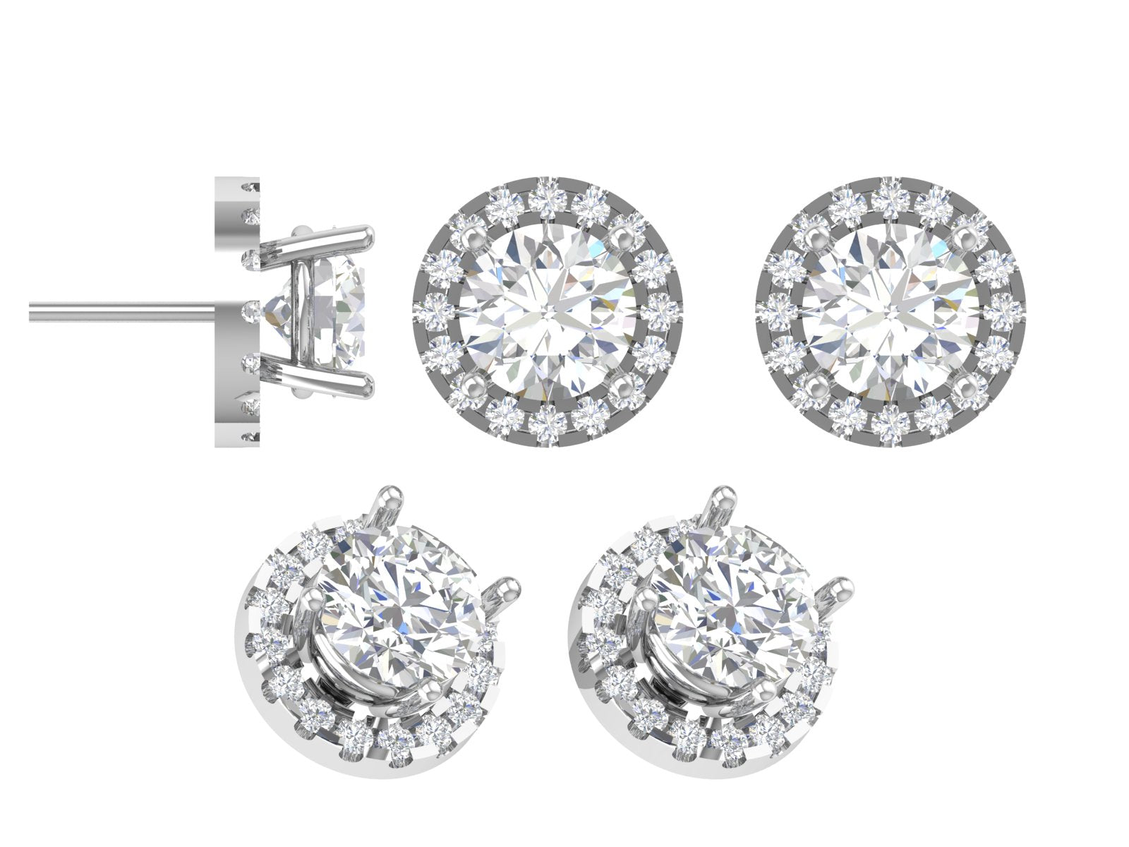Classic Halo Solitaire Stud Earrings in Yellow Gold | Round Brilliant Center with Diamond Accents