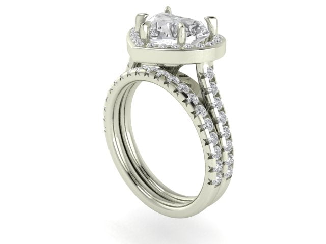 Heart-Shaped Halo Diamond Ring Set – Dual Band Promise Ring in White Gold | Romantic Sparkle by DS IMPEX