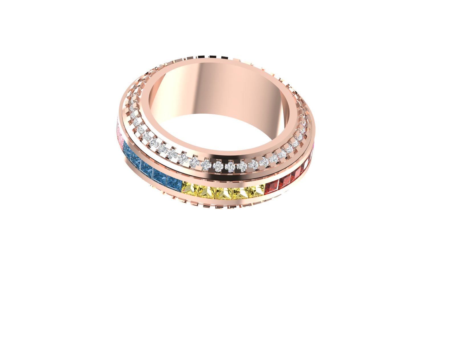 Rainbow Princess-Cut Gemstone Band Ring in Rose Gold – Luxe Multicolor Stacking Ring | DS IMPEX Exclusive