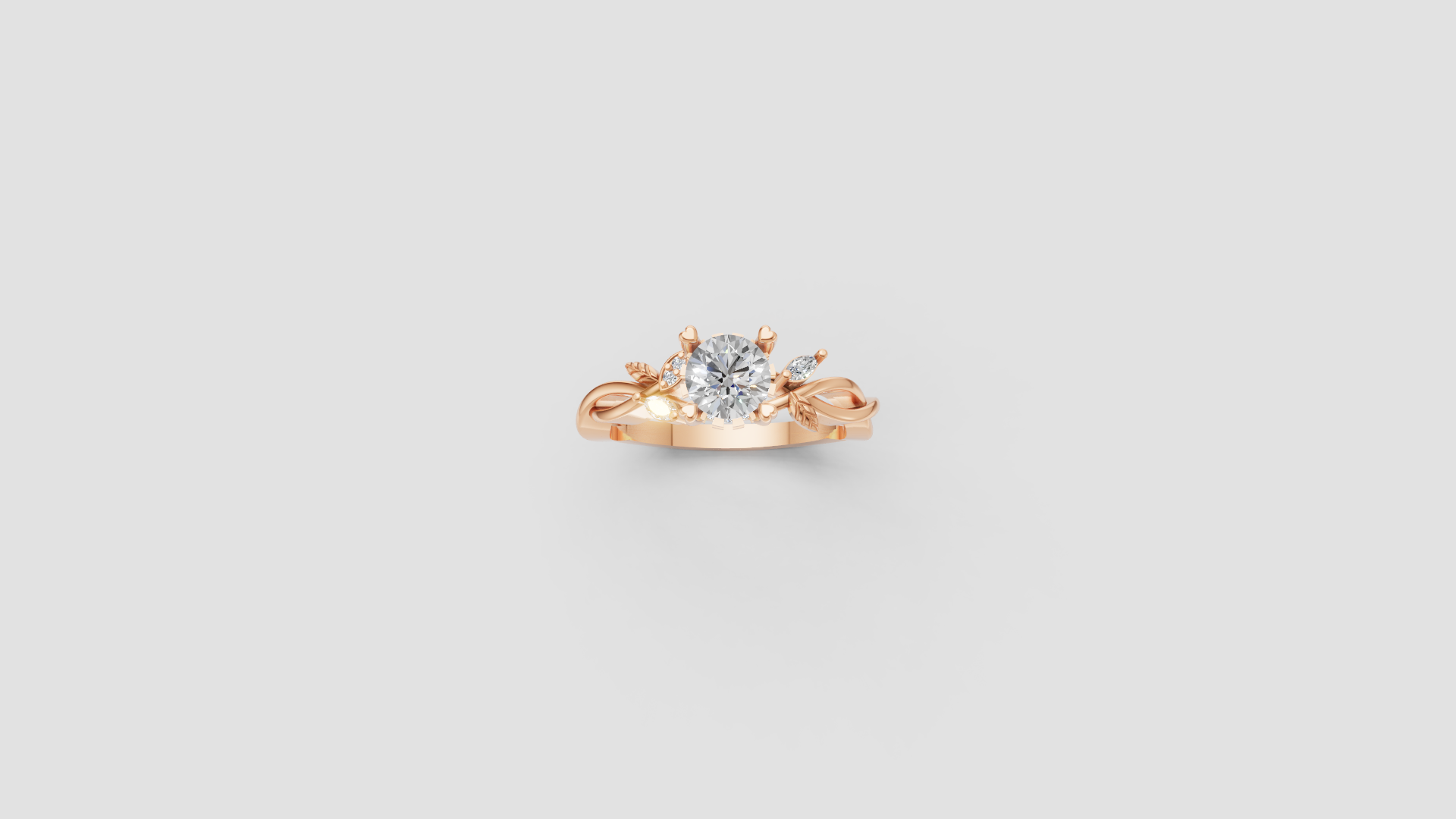Enchanted Leaf Crown Ring – Rose Gold Moissanite & Diamond-Inspired Elegance