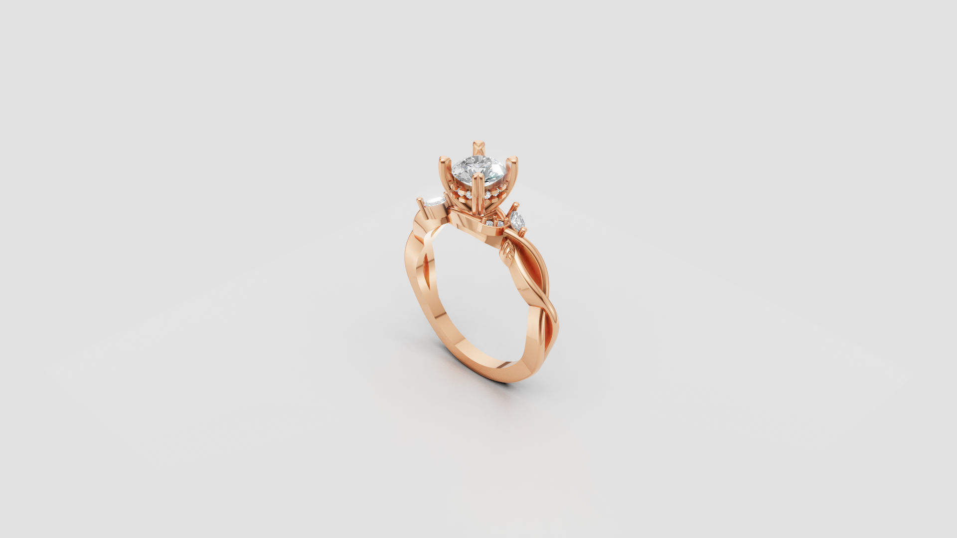Enchanted Leaf Crown Ring – Rose Gold Moissanite & Diamond-Inspired Elegance