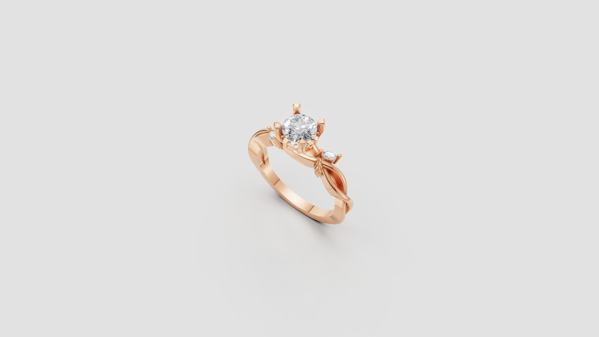 Enchanted Leaf Crown Ring – Rose Gold Moissanite & Diamond-Inspired Elegance