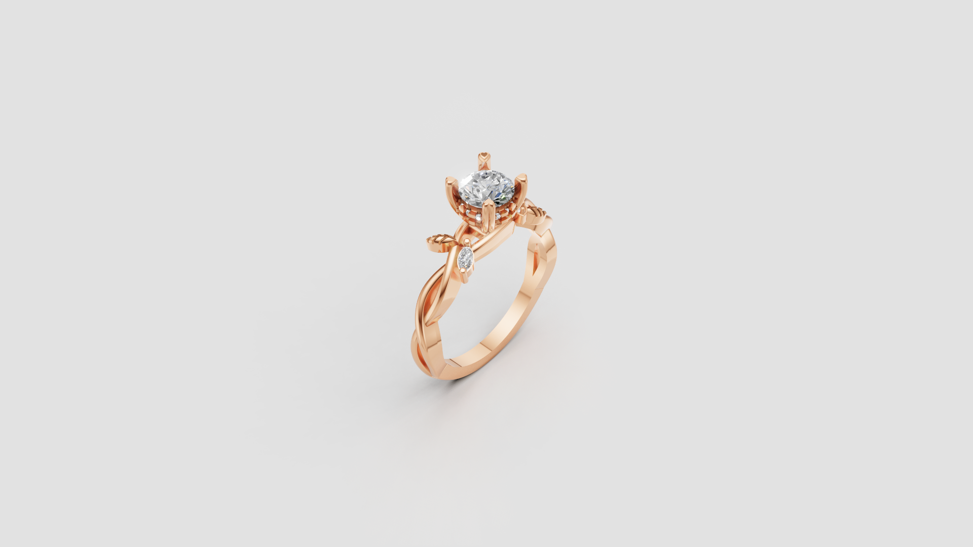 Enchanted Leaf Crown Ring – Rose Gold Moissanite & Diamond-Inspired Elegance