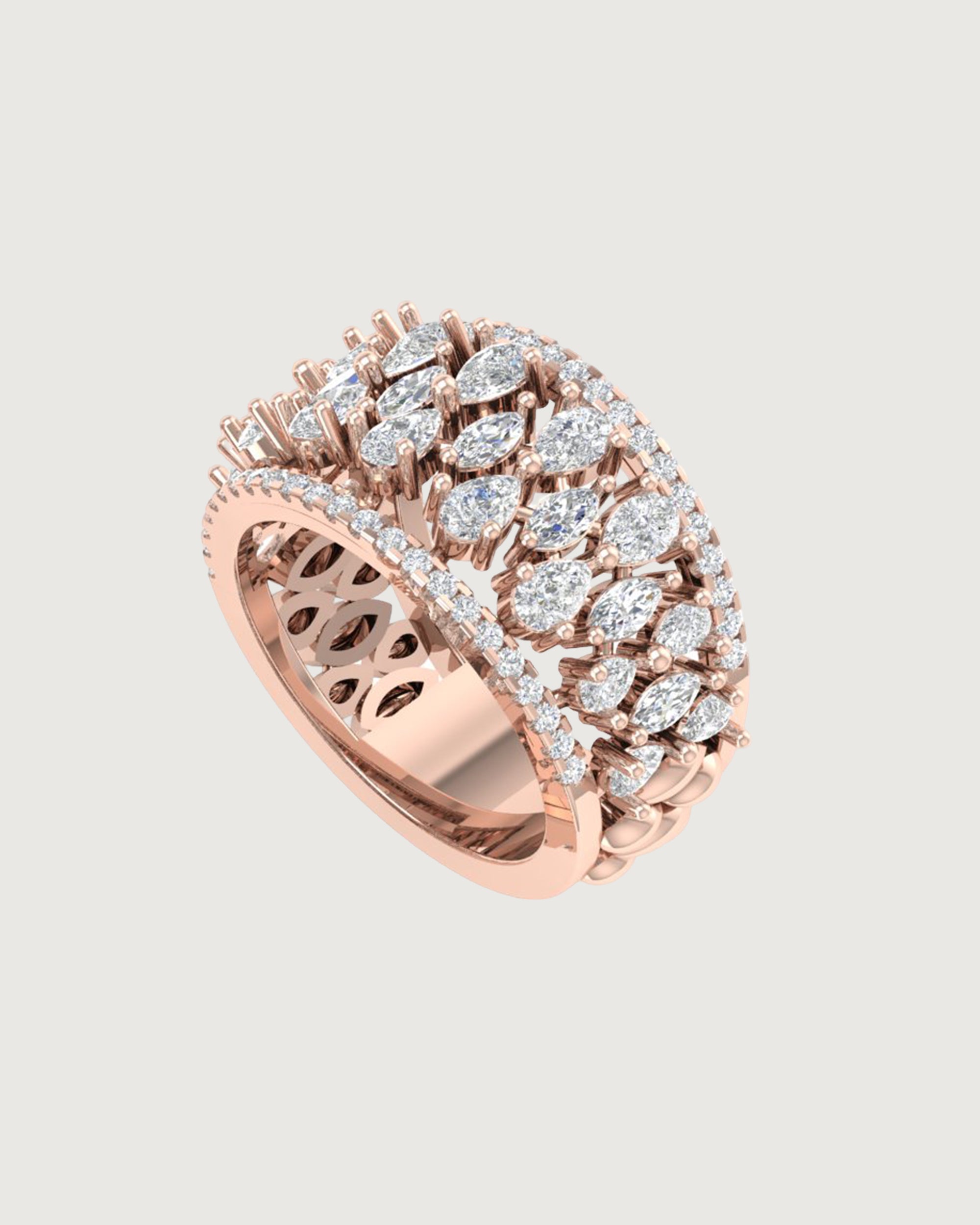Wide Eternity Band with Pear & Marquise Diamond Cluster | 18K Rose Gold Statement Cocktail Ring