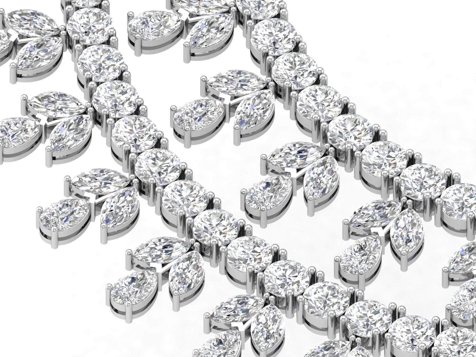 White Gold Double-Layer Diamond Leaf Necklace | Round & Pear Cut Designer Statement Choker