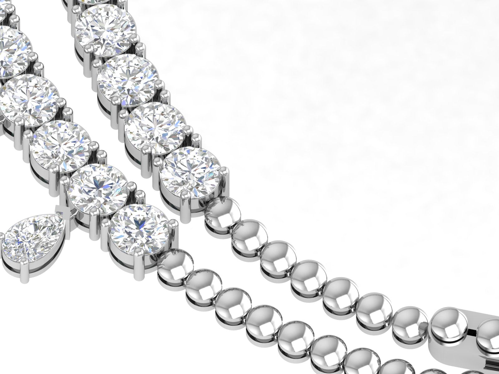 White Gold Double-Layer Diamond Leaf Necklace | Round & Pear Cut Designer Statement Choker
