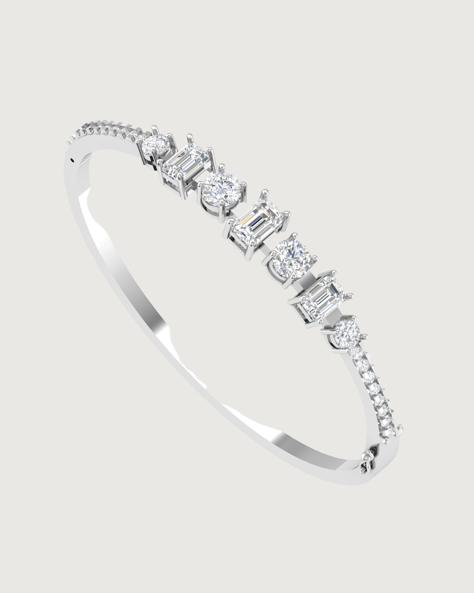 Emerald & Round Cut Diamond Bangle – 18K Gold Elegant Wristwear