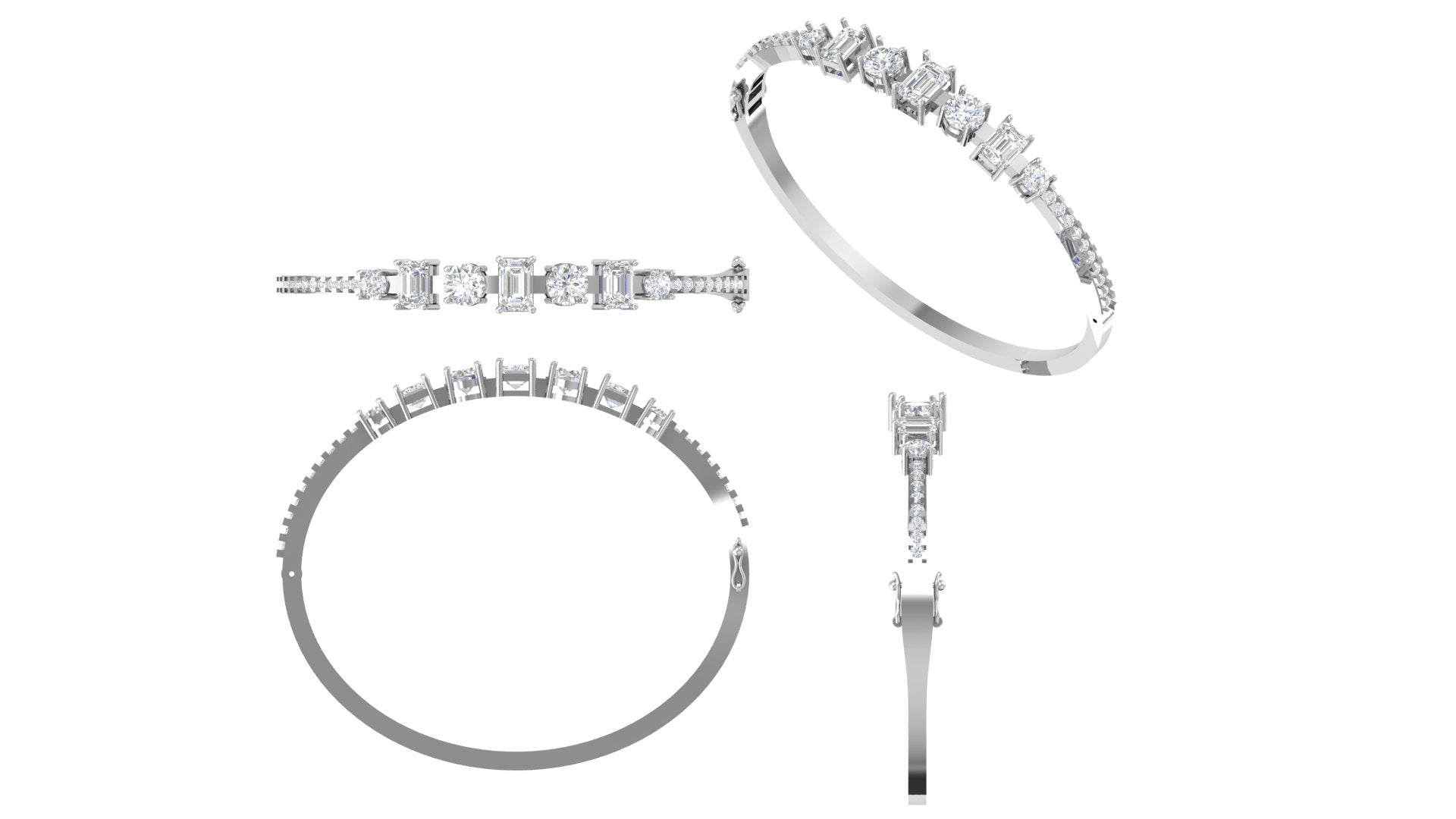Emerald & Round Cut Diamond Bangle – 18K Gold Elegant Wristwear