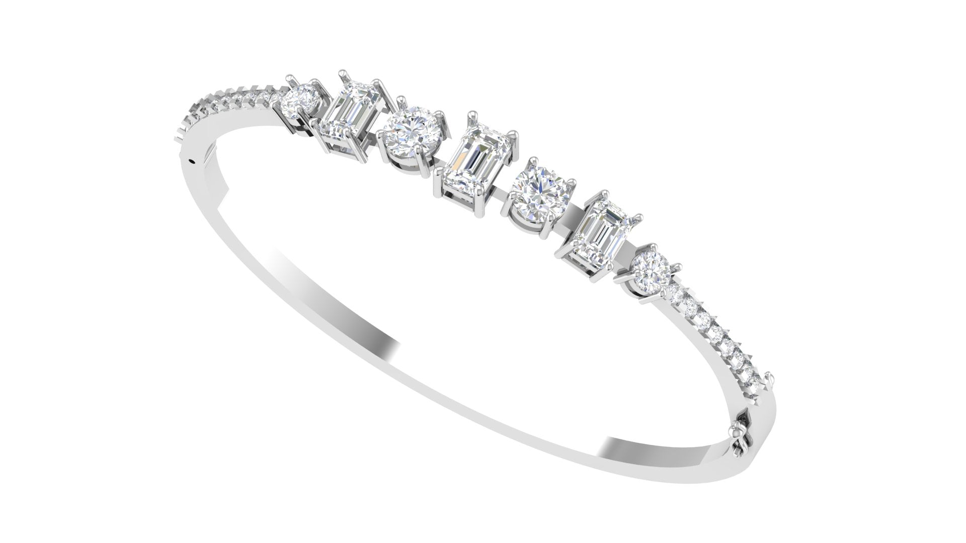 Emerald & Round Cut Diamond Bangle – 18K Gold Elegant Wristwear