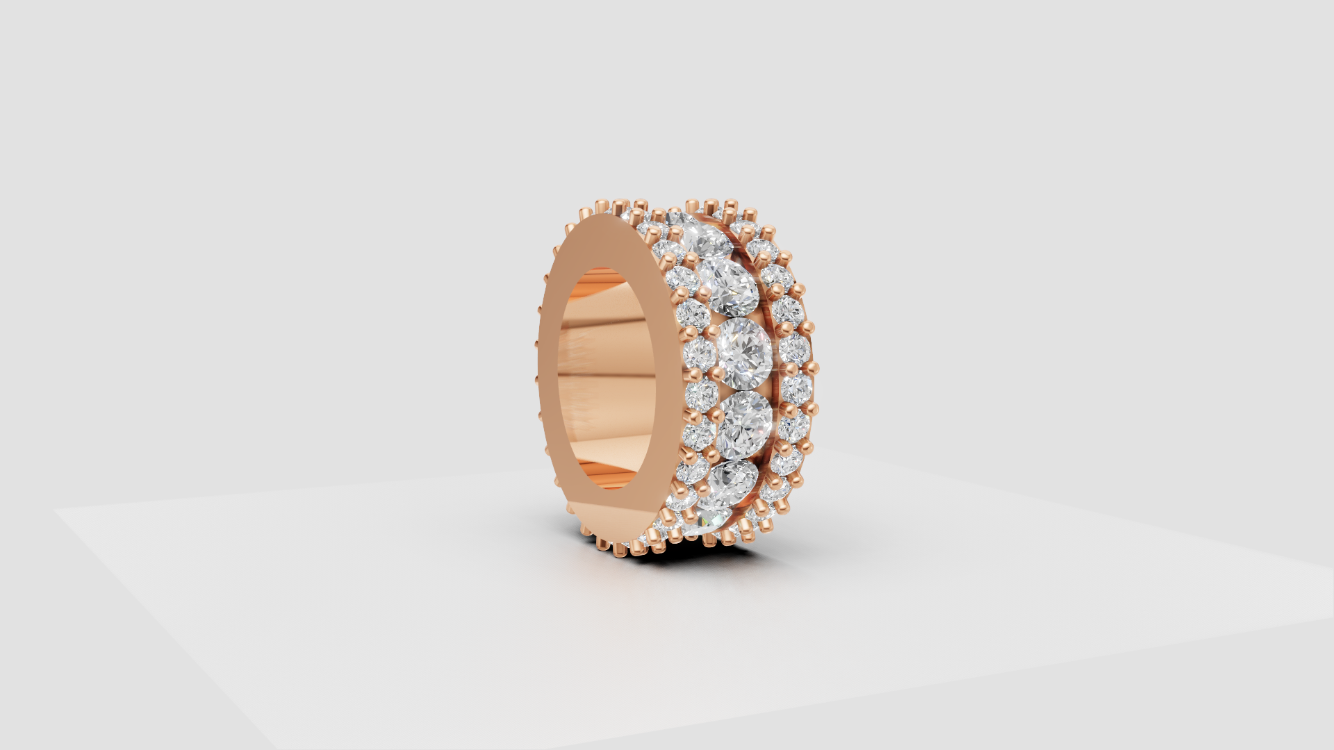 “Bold Brilliance” – Triple Row Eternity Diamond Band in 14K Rose Gold