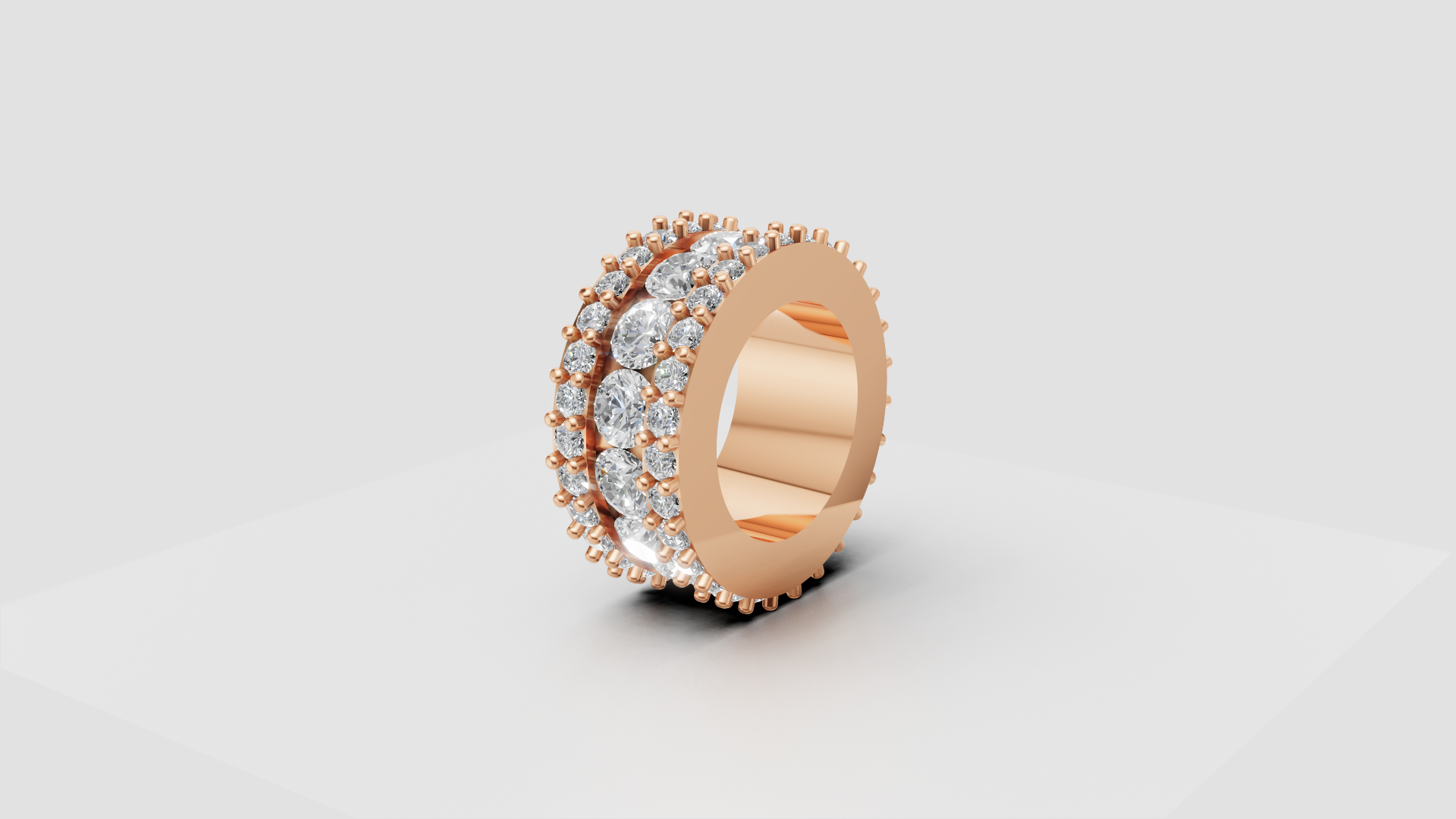 “Bold Brilliance” – Triple Row Eternity Diamond Band in 14K Rose Gold