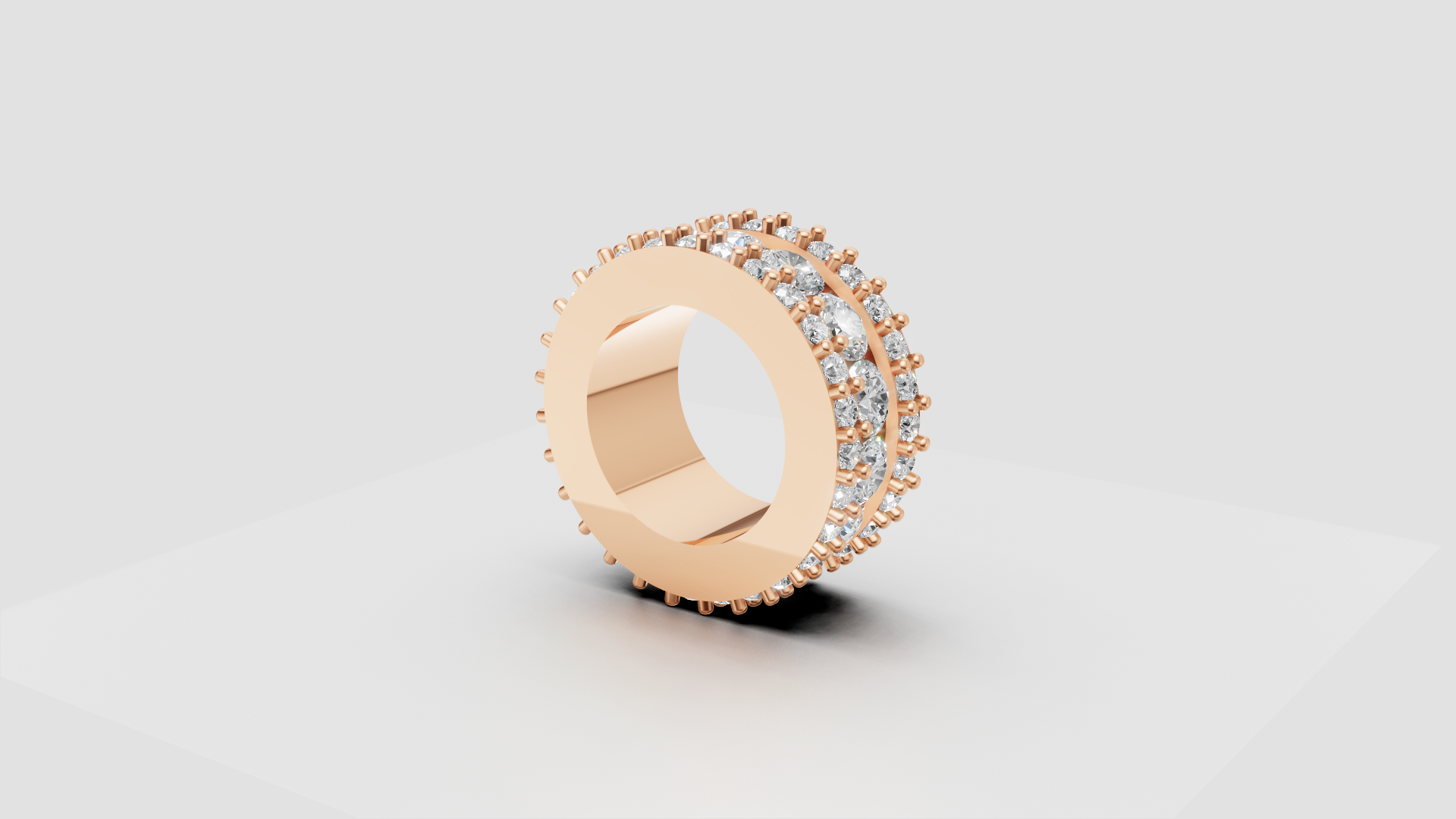 “Bold Brilliance” – Triple Row Eternity Diamond Band in 14K Rose Gold