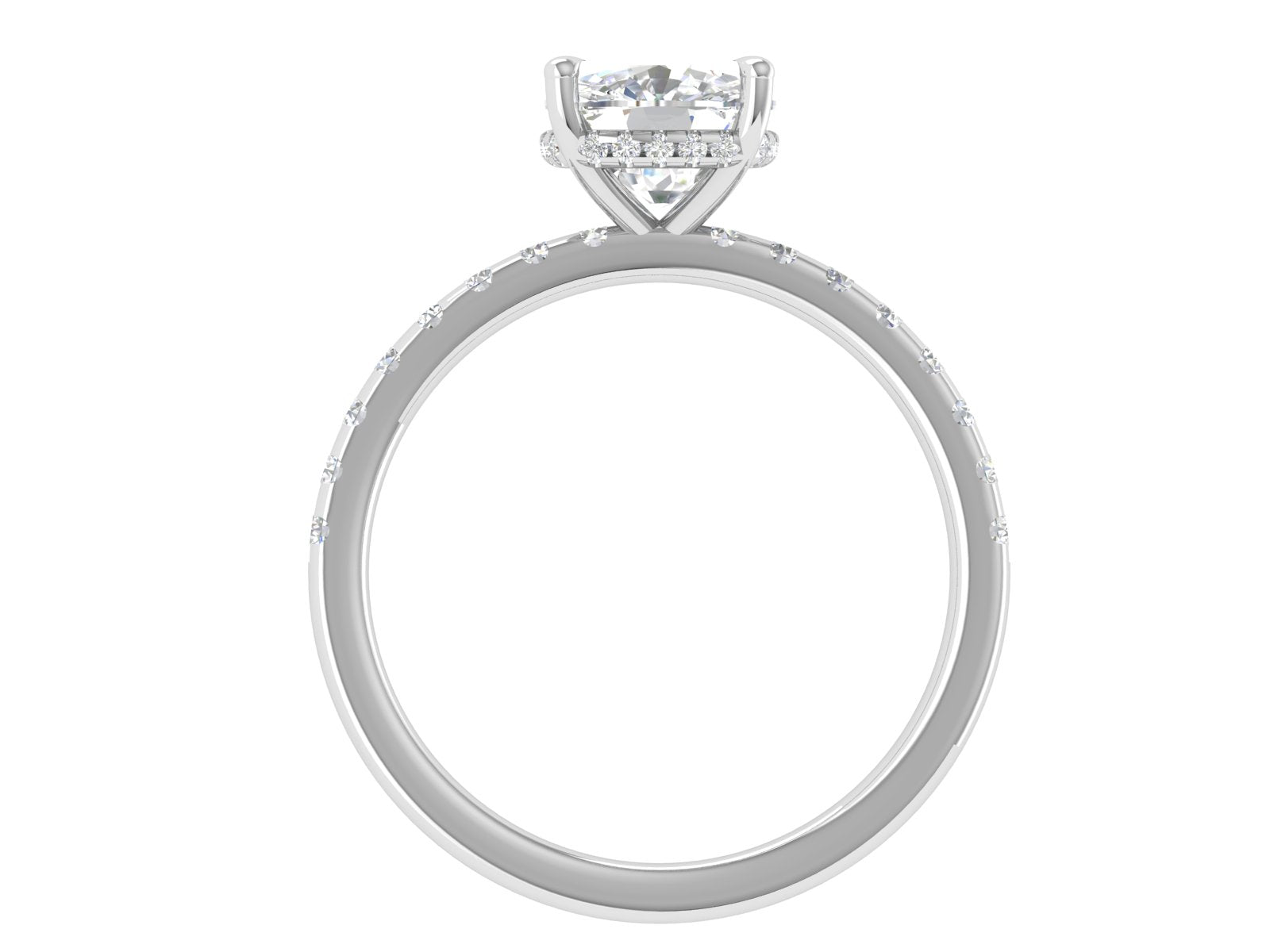 Luna Glow – Cushion Cut Solitaire Pavé Diamond Ring