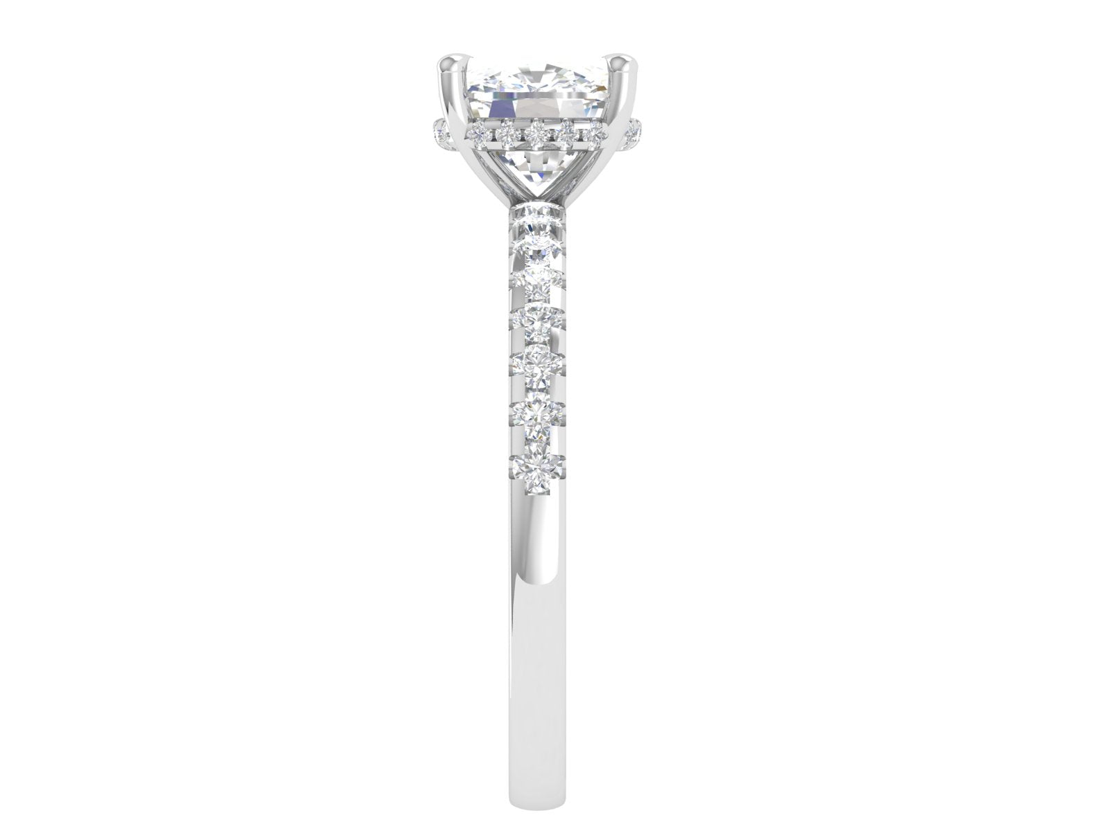 Luna Glow – Cushion Cut Solitaire Pavé Diamond Ring