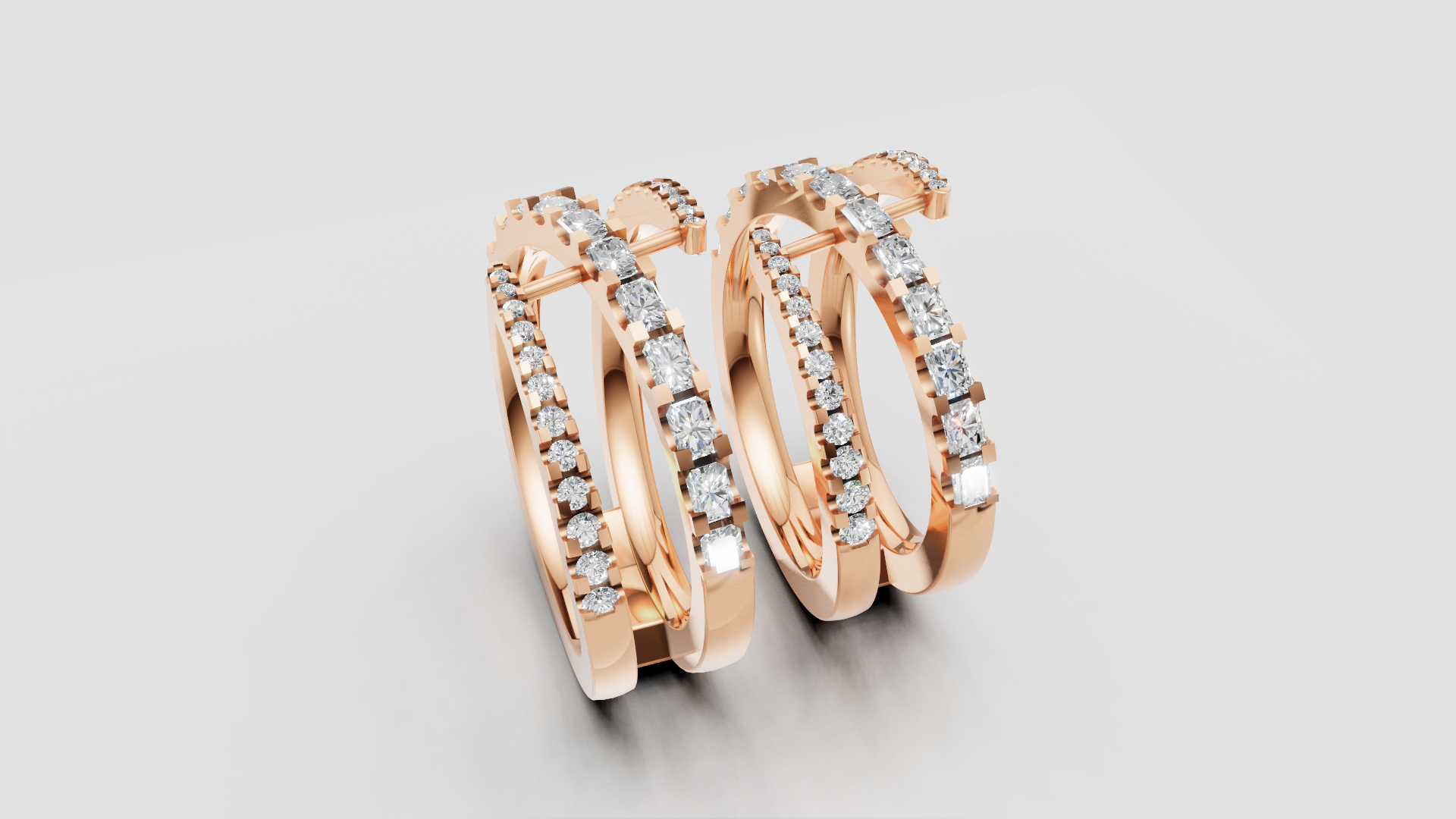 "Aurora Grasp" – Multi-Band Diamond Cage Ring in 14K Rose Gold Brilliance ✨