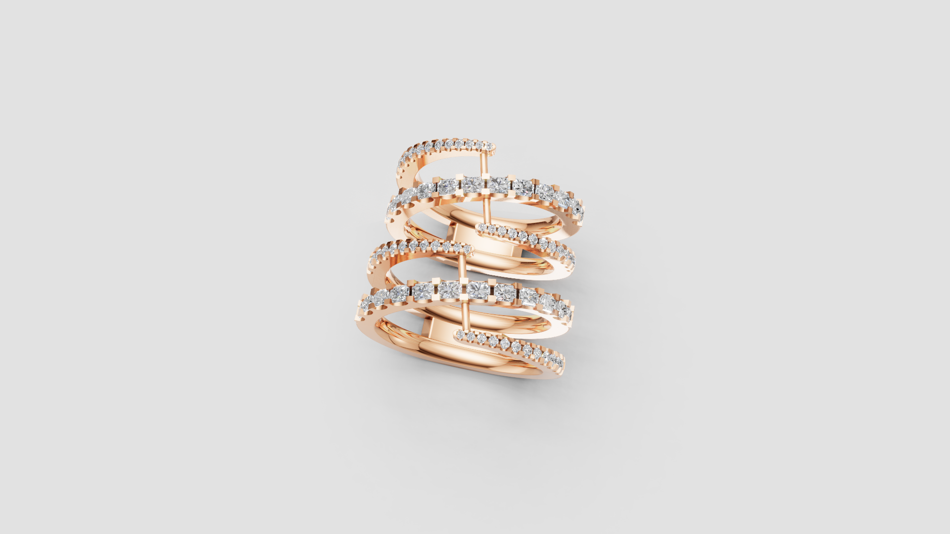 "Aurora Grasp" – Multi-Band Diamond Cage Ring in 14K Rose Gold Brilliance ✨