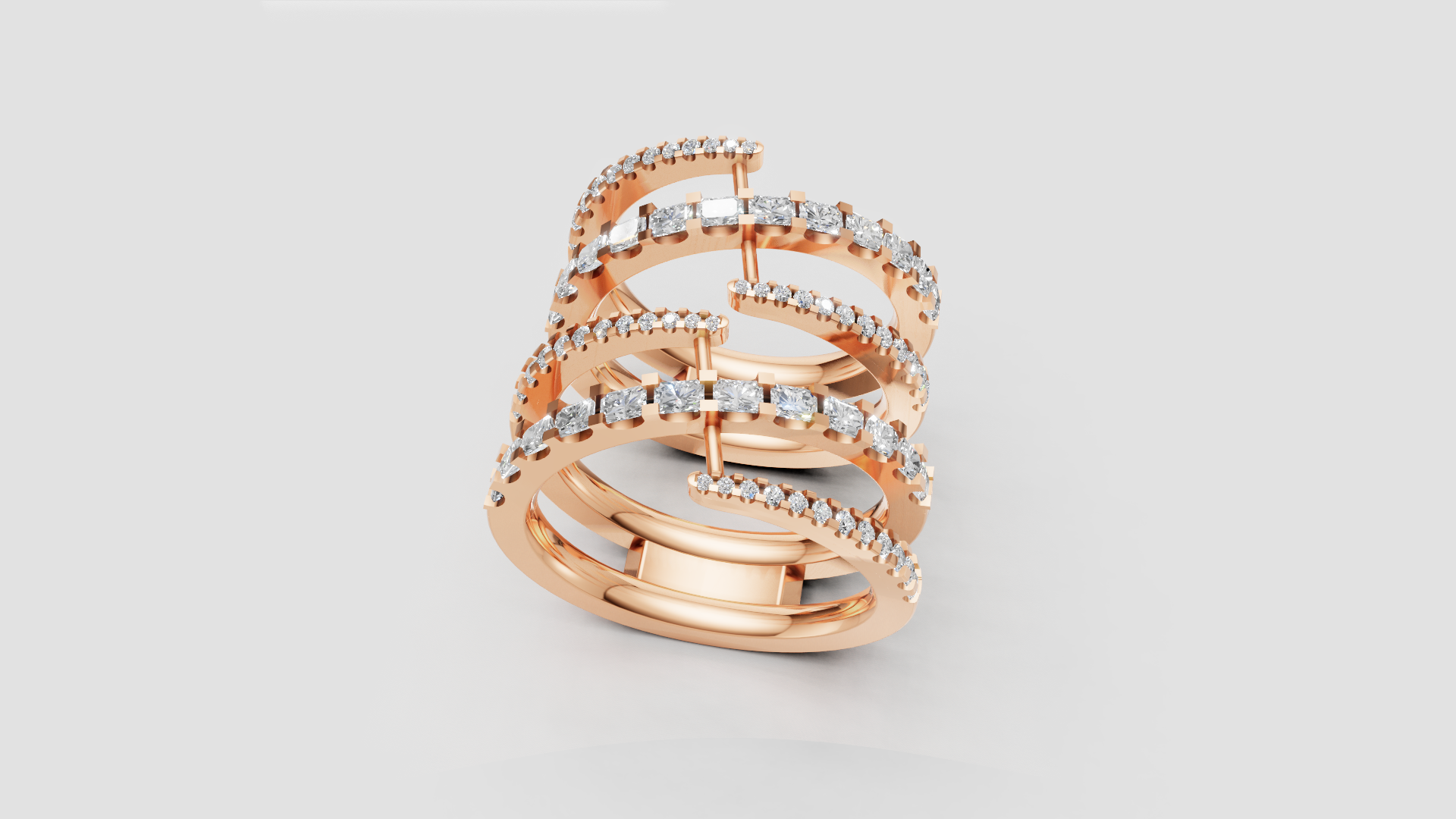 "Aurora Grasp" – Multi-Band Diamond Cage Ring in 14K Rose Gold Brilliance ✨