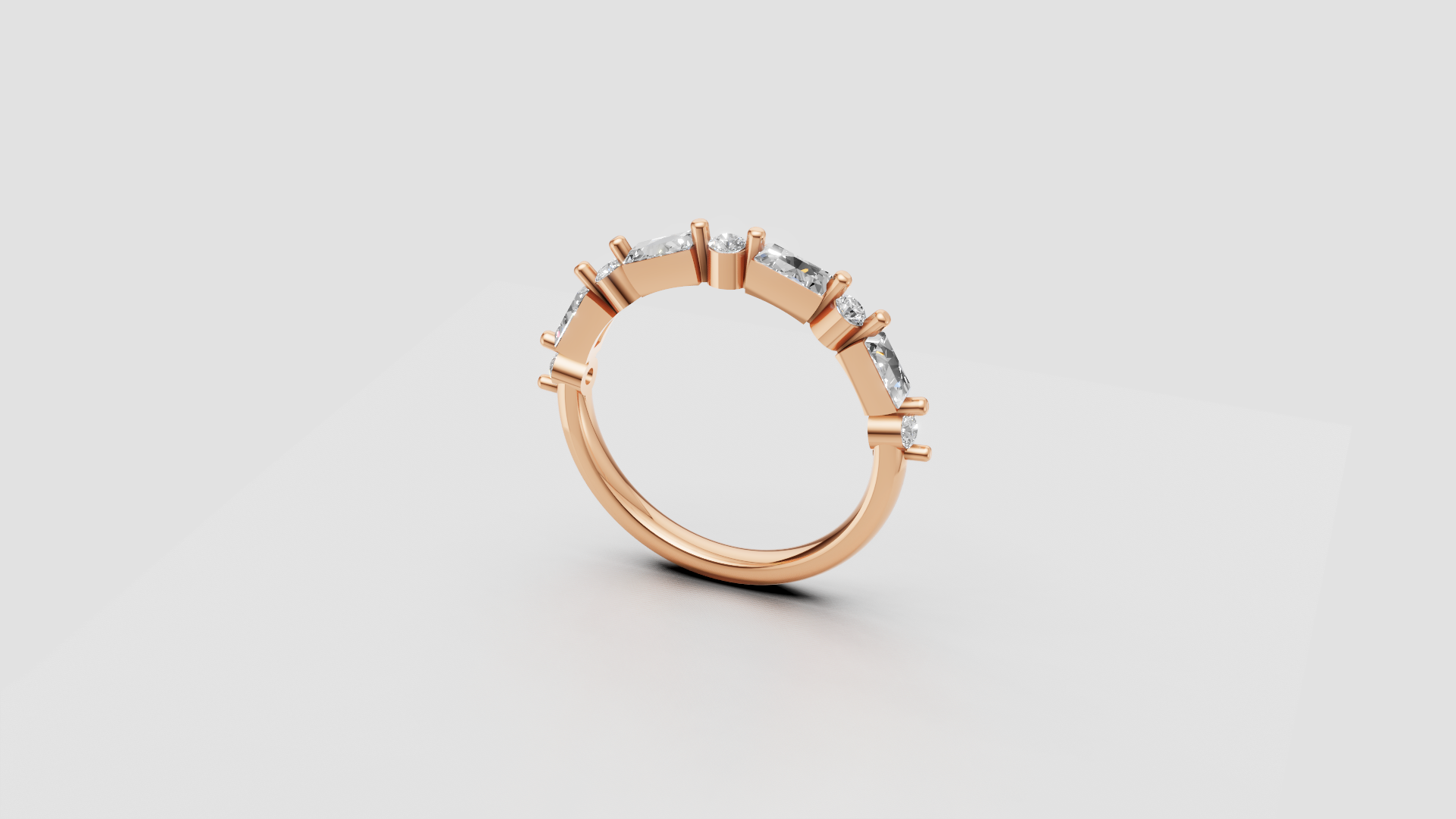 "Celeste Harmony" – Elegant Rose Gold Diamond Ring with Mixed-Cut Sparkle 💫