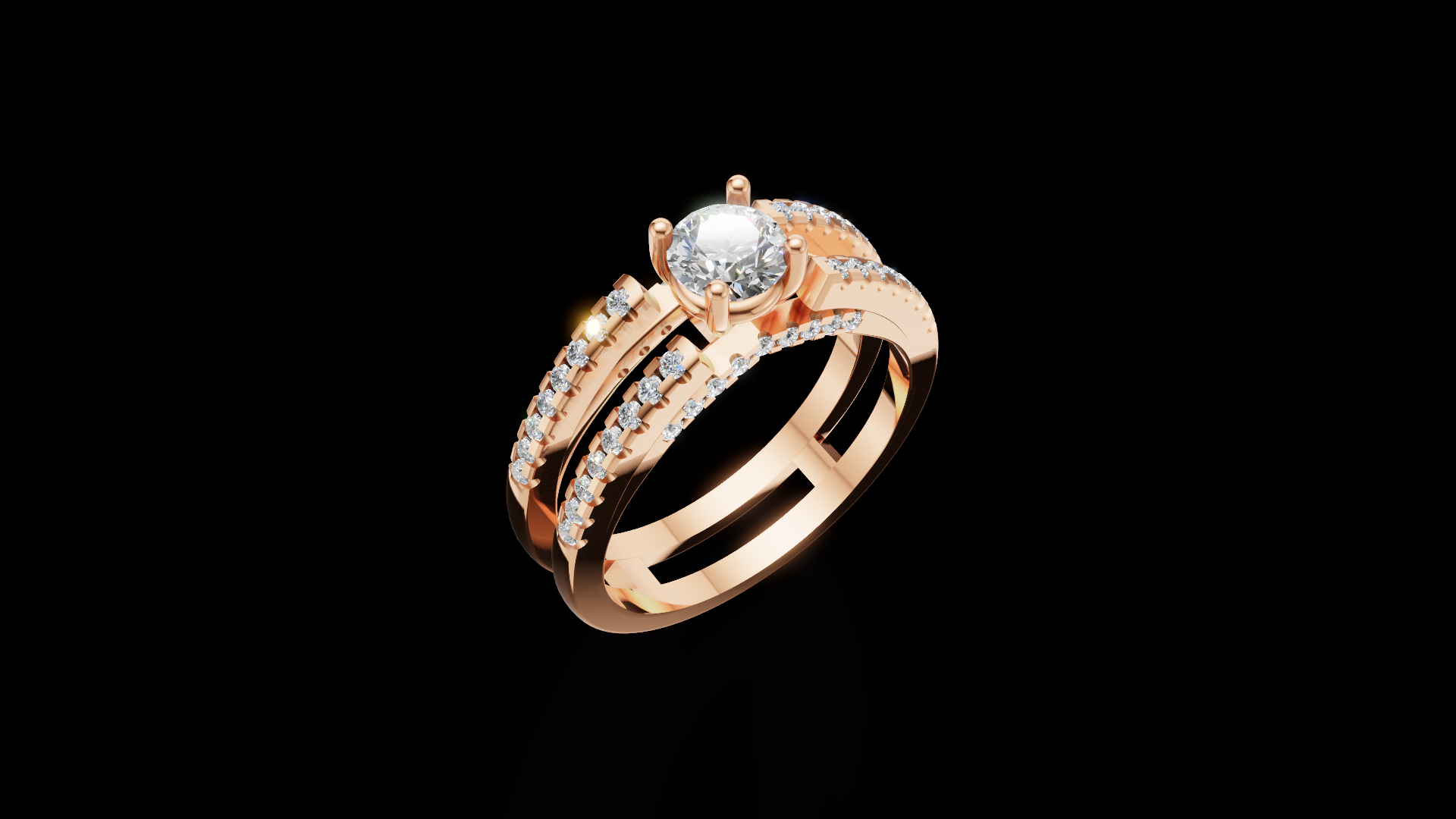 Aurora Embrace – Dual-Band Rose Gold Diamond Ring Set