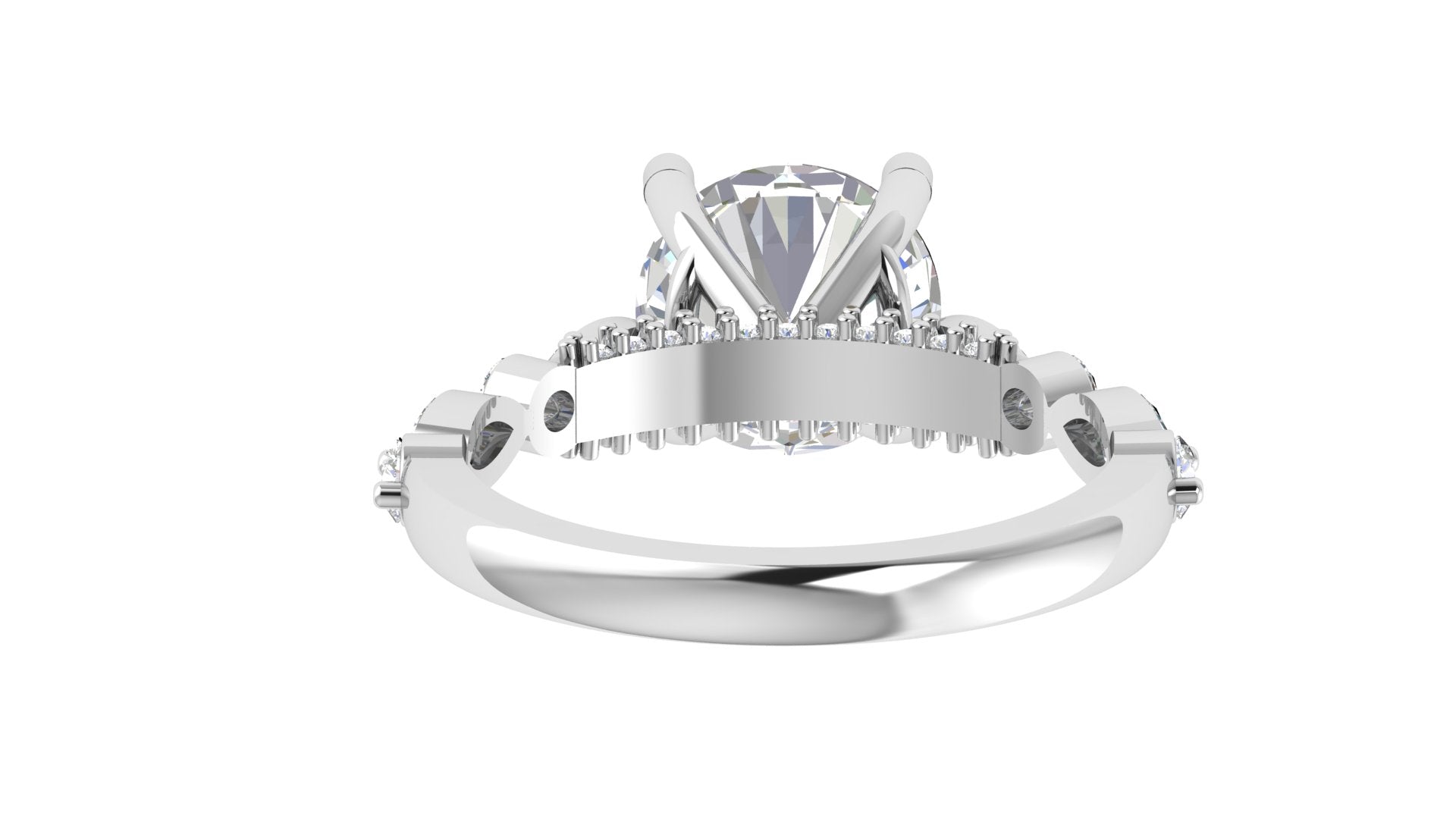 Cushion-Cut Solitaire Engagement Ring – Marquise & Round Accent Band in White Gold | Graceful Romance by DS IMPEX