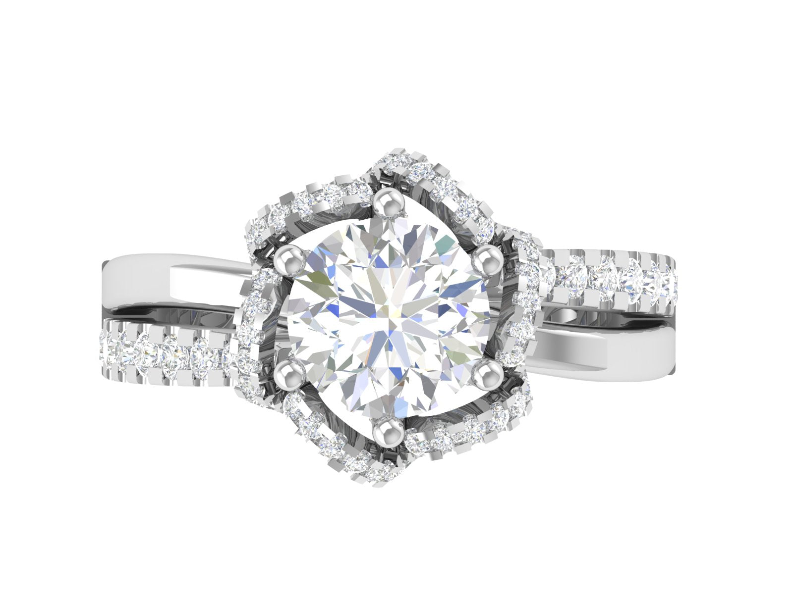 Twisted Double Halo Diamond Ring Design | Criss-Cross Shank Engagement Ring | 3D STL Download