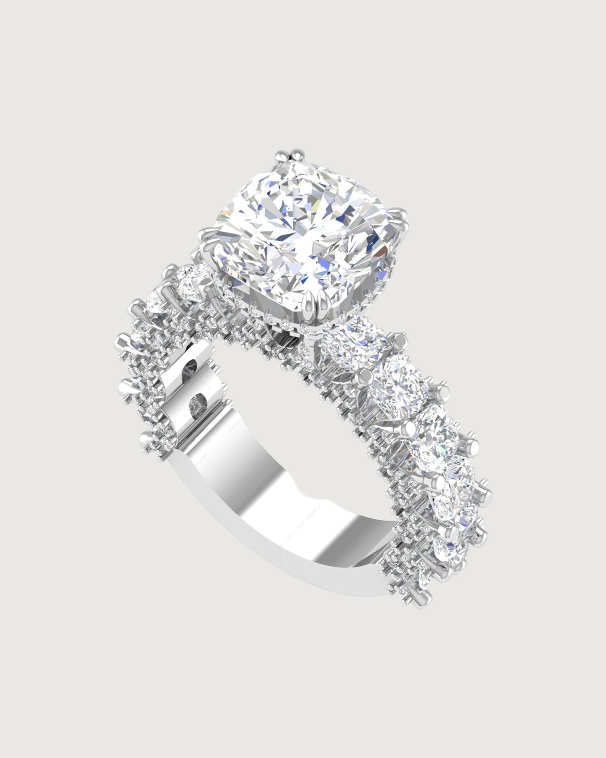 Cushion-Cut Emerald Statement Ring in Rose Gold | Triple-Row Green Gem