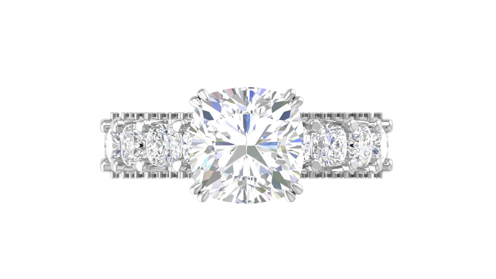 Cushion-Cut Emerald Statement Ring in Rose Gold | Triple-Row Green Gem