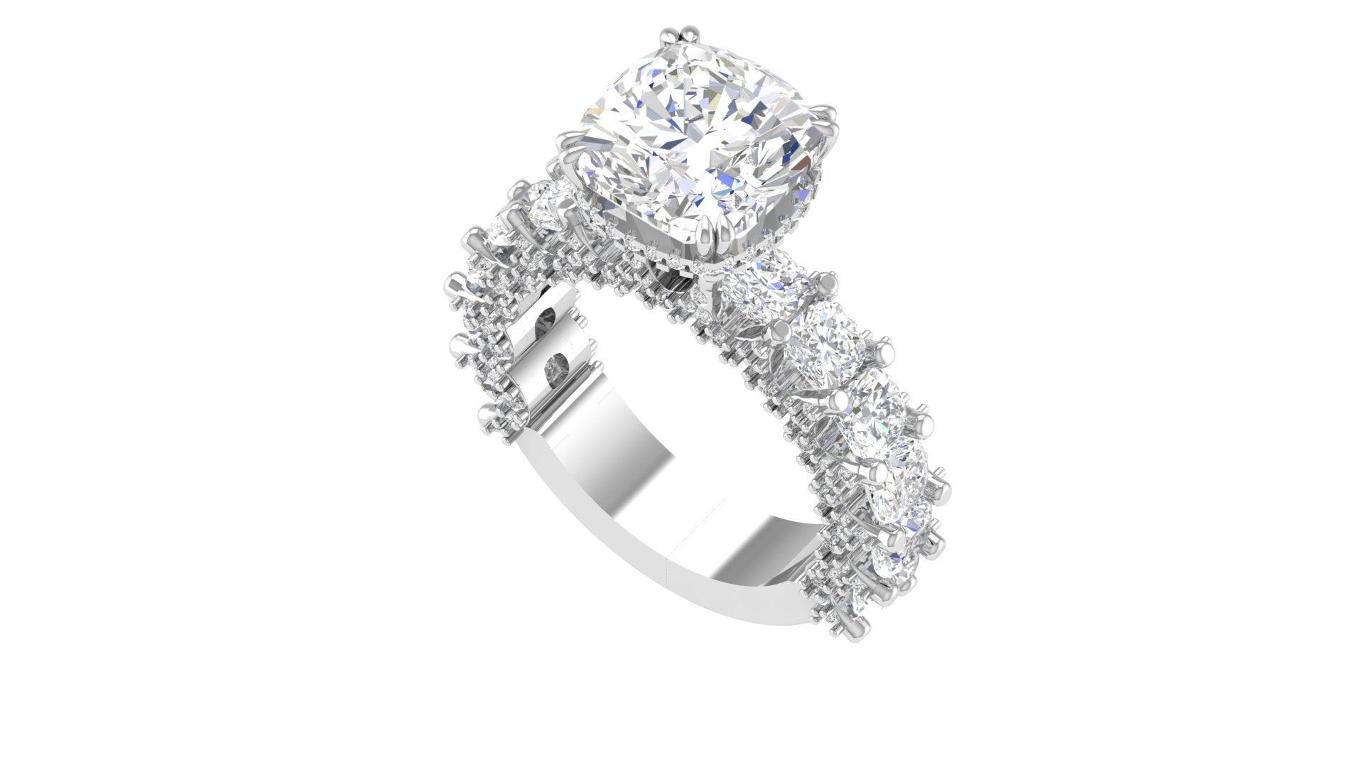 Cushion-Cut Emerald Statement Ring in Rose Gold | Triple-Row Green Gem