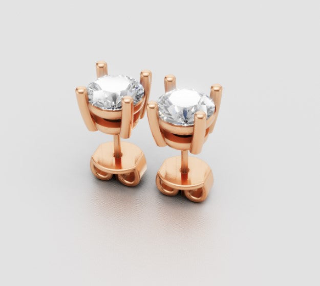 Celeste Spark – Classic 4-Prong Diamond Stud Earrings in 18K Rose Gold