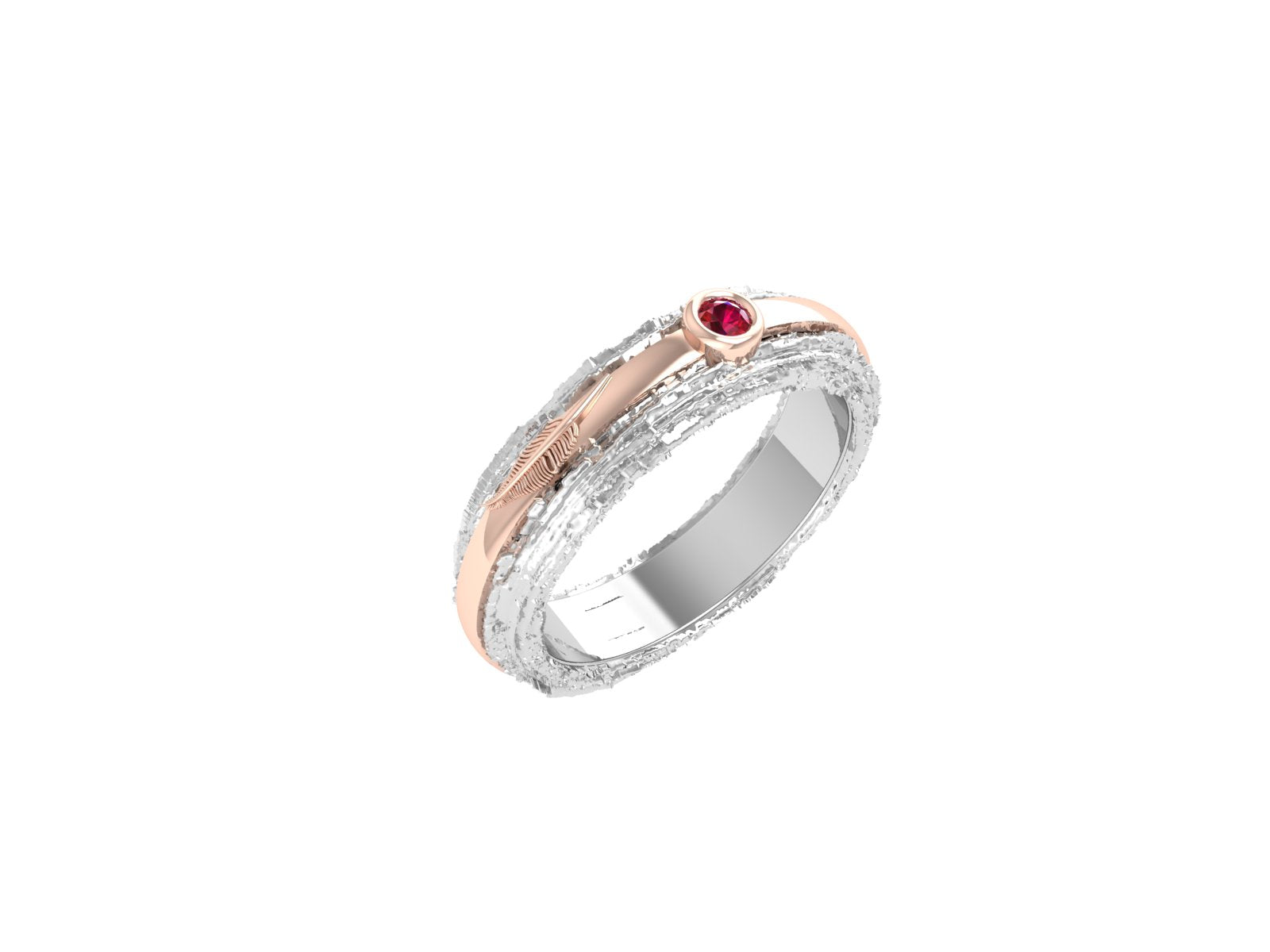 Aurora Rustic Ruby Ring – Dual-Tone Artisan Band