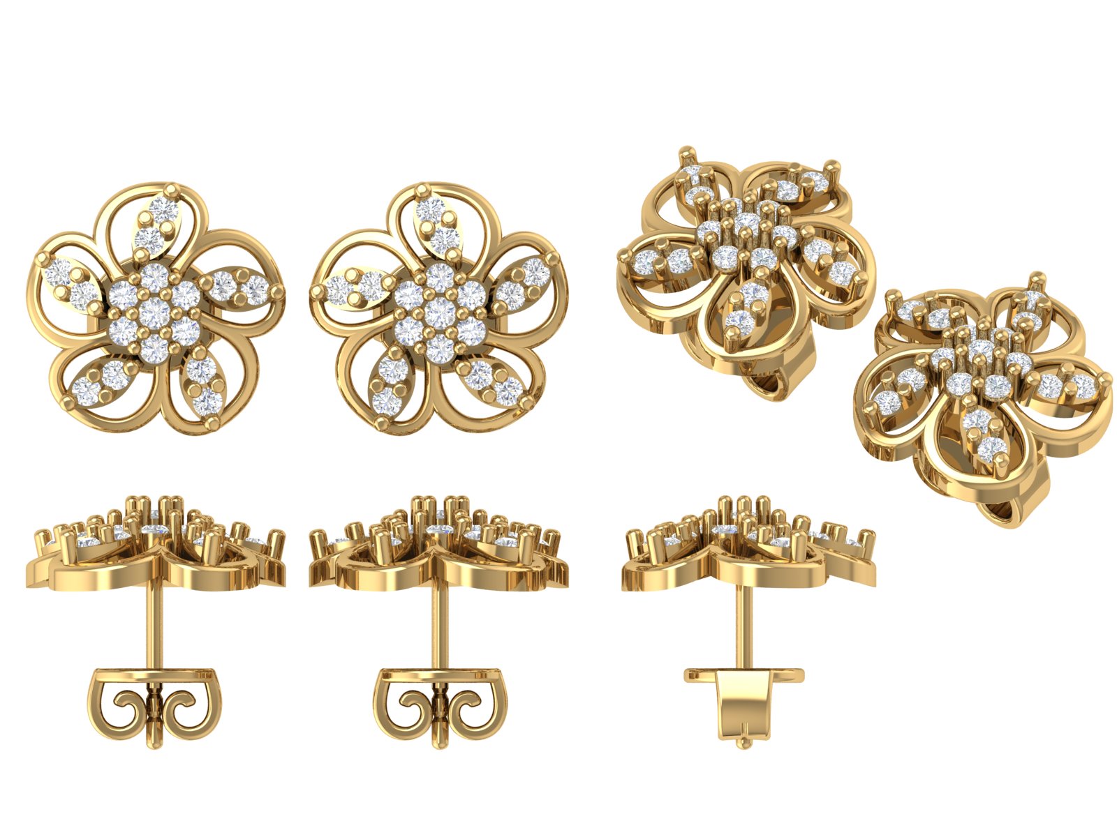 Petal Bloom Diamond Studs – Classic Floral Elegance