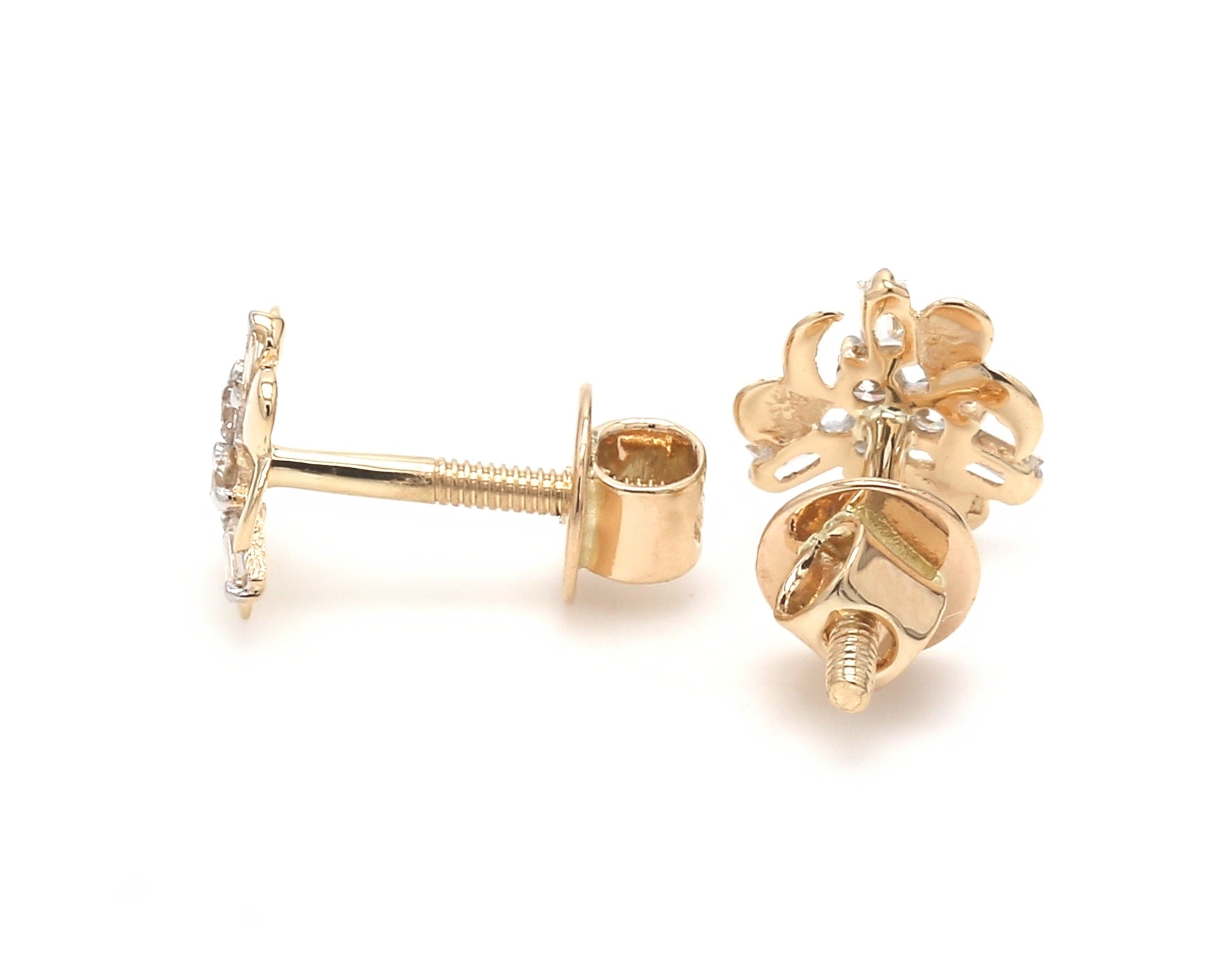 Golden Bloom Baguette Studs – Modern Floral Charm
