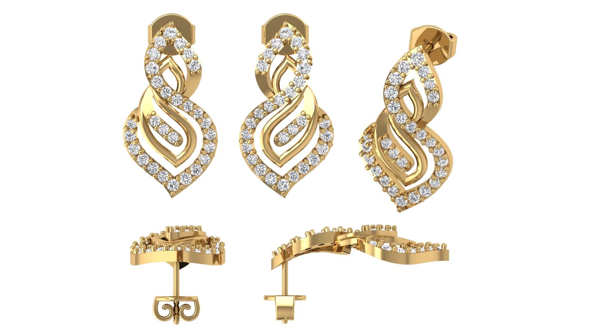 Eternal Flame Diamond Earrings – Dual-Tone Elegance in Gold & Sparkle