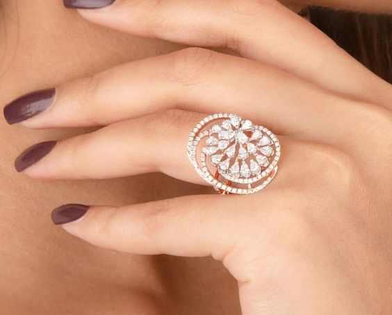 Royal Teardrop Blossom Ring – Statement Rose Gold Diamond Sparkle