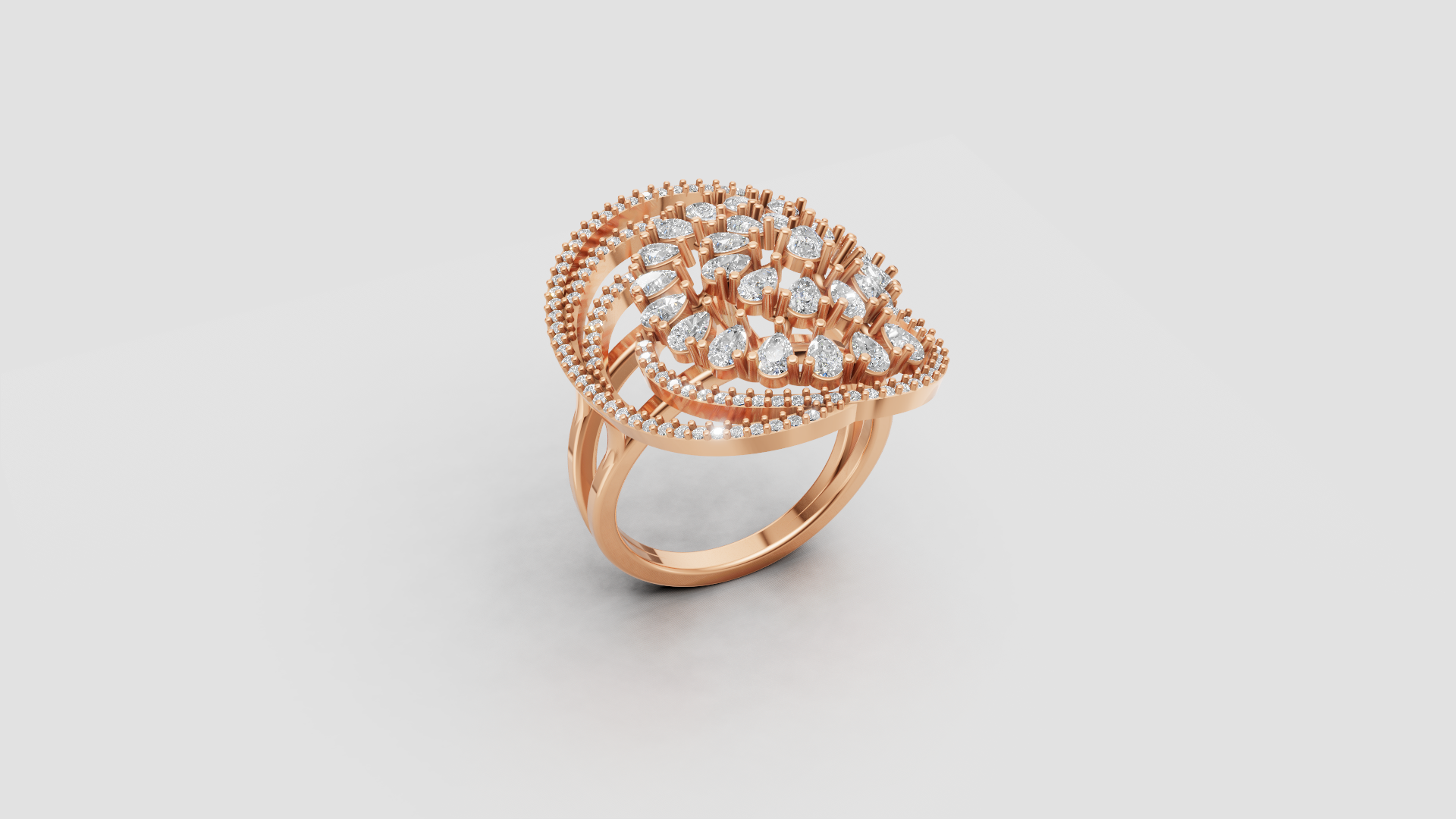 Royal Teardrop Blossom Ring – Statement Rose Gold Diamond Sparkle