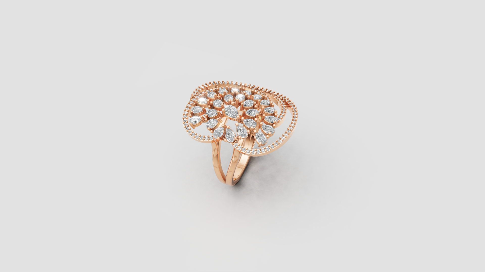 Royal Teardrop Blossom Ring – Statement Rose Gold Diamond Sparkle