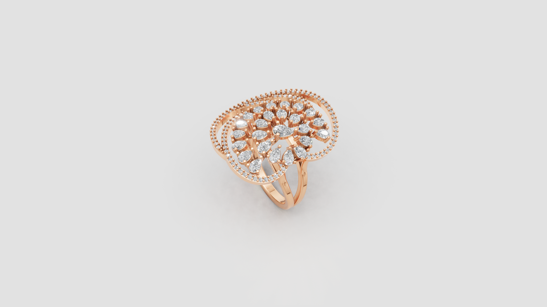 Royal Teardrop Blossom Ring – Statement Rose Gold Diamond Sparkle