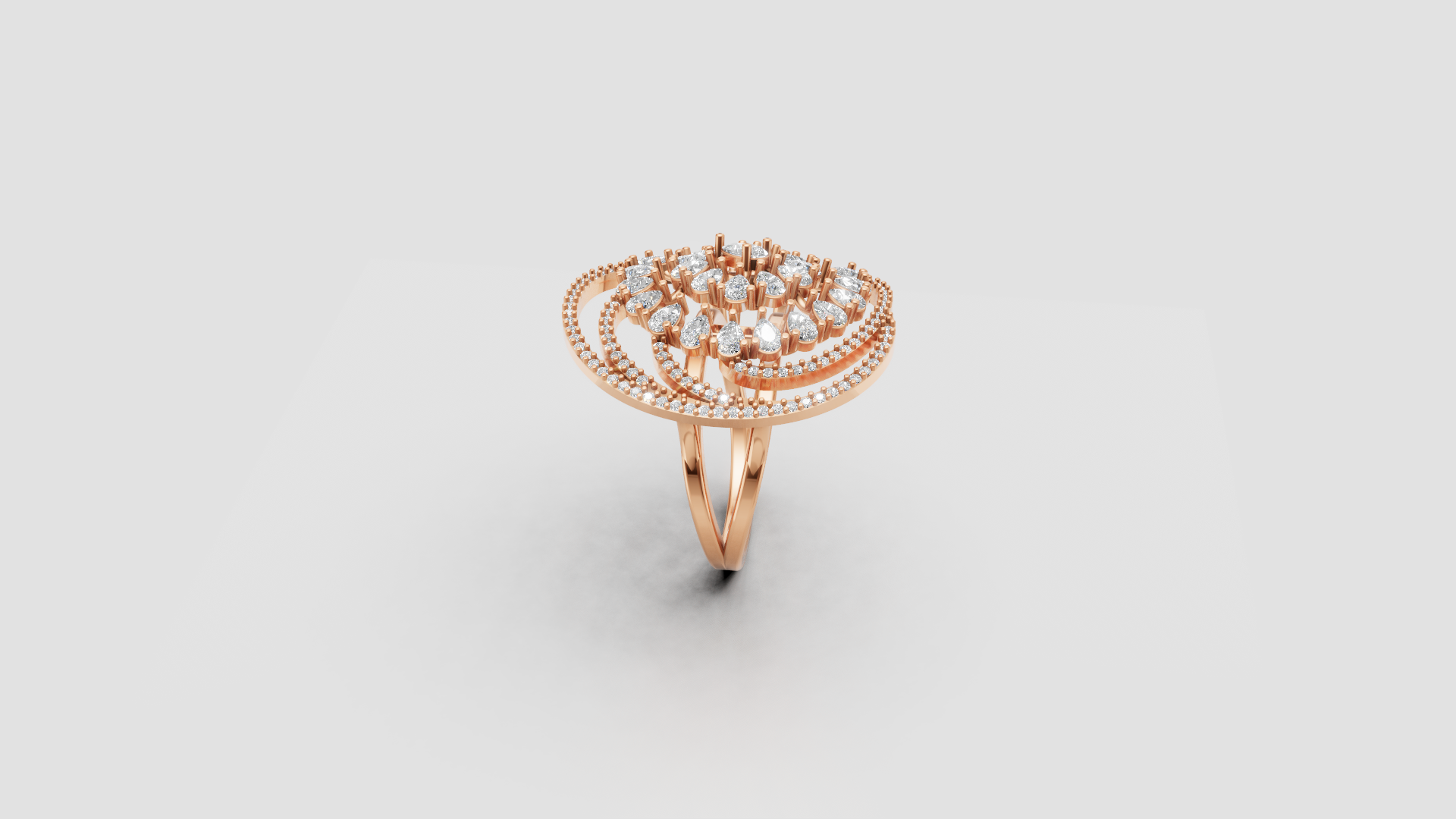 Royal Teardrop Blossom Ring – Statement Rose Gold Diamond Sparkle