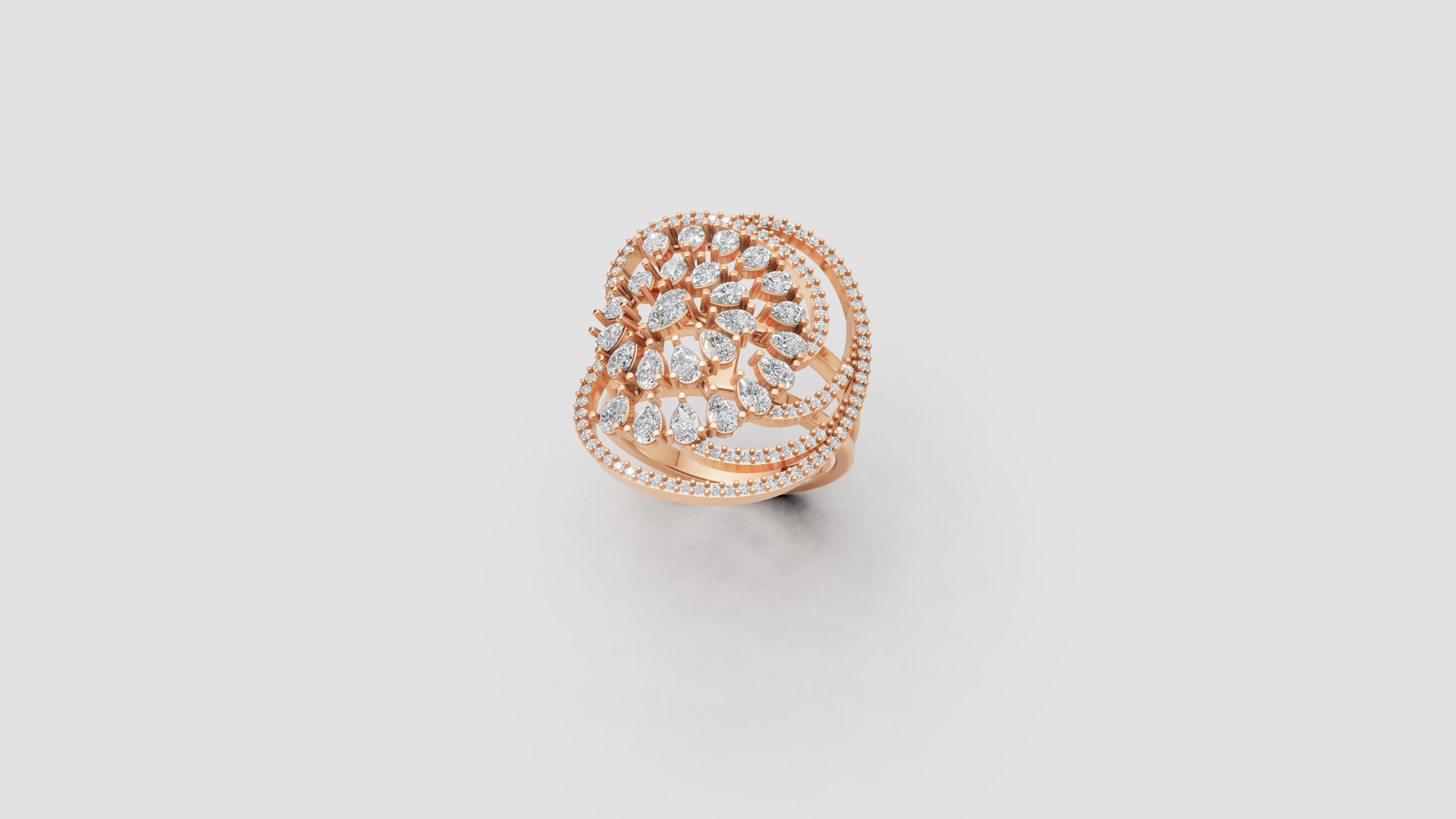 Royal Teardrop Blossom Ring – Statement Rose Gold Diamond Sparkle