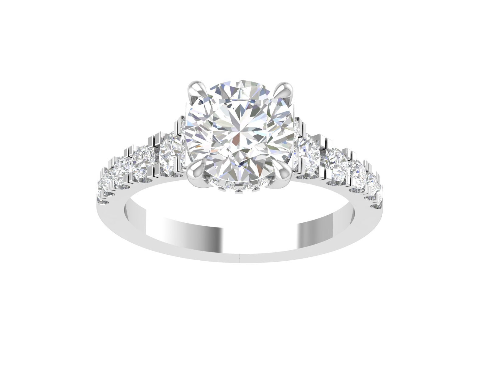 Graduated Side-Stone Diamond Engagement Ring – Round Brilliant Center in White Gold | Elegant Sparkle by DS IMPEX