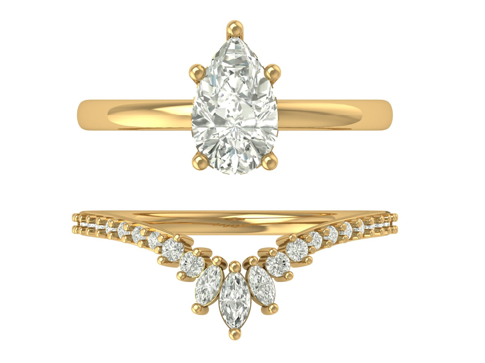 V-Shaped Marquise & Round Diamond Ring in Yellow Gold | Crown-Inspired Chevron