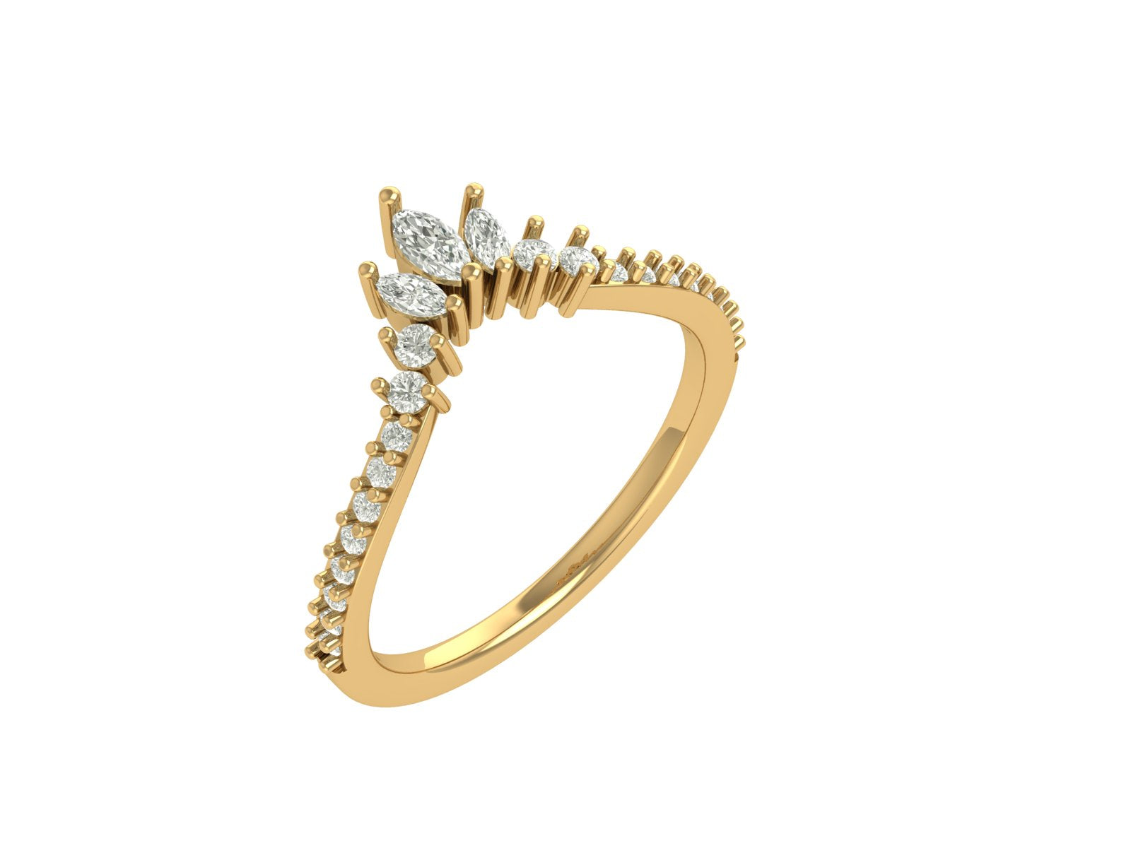 V-Shaped Marquise & Round Diamond Ring in Yellow Gold | Crown-Inspired Chevron