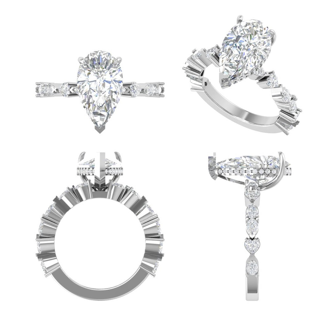 Celestia Spark – Modern Pear-Cut Diamond Ring in 14KT White Gold
