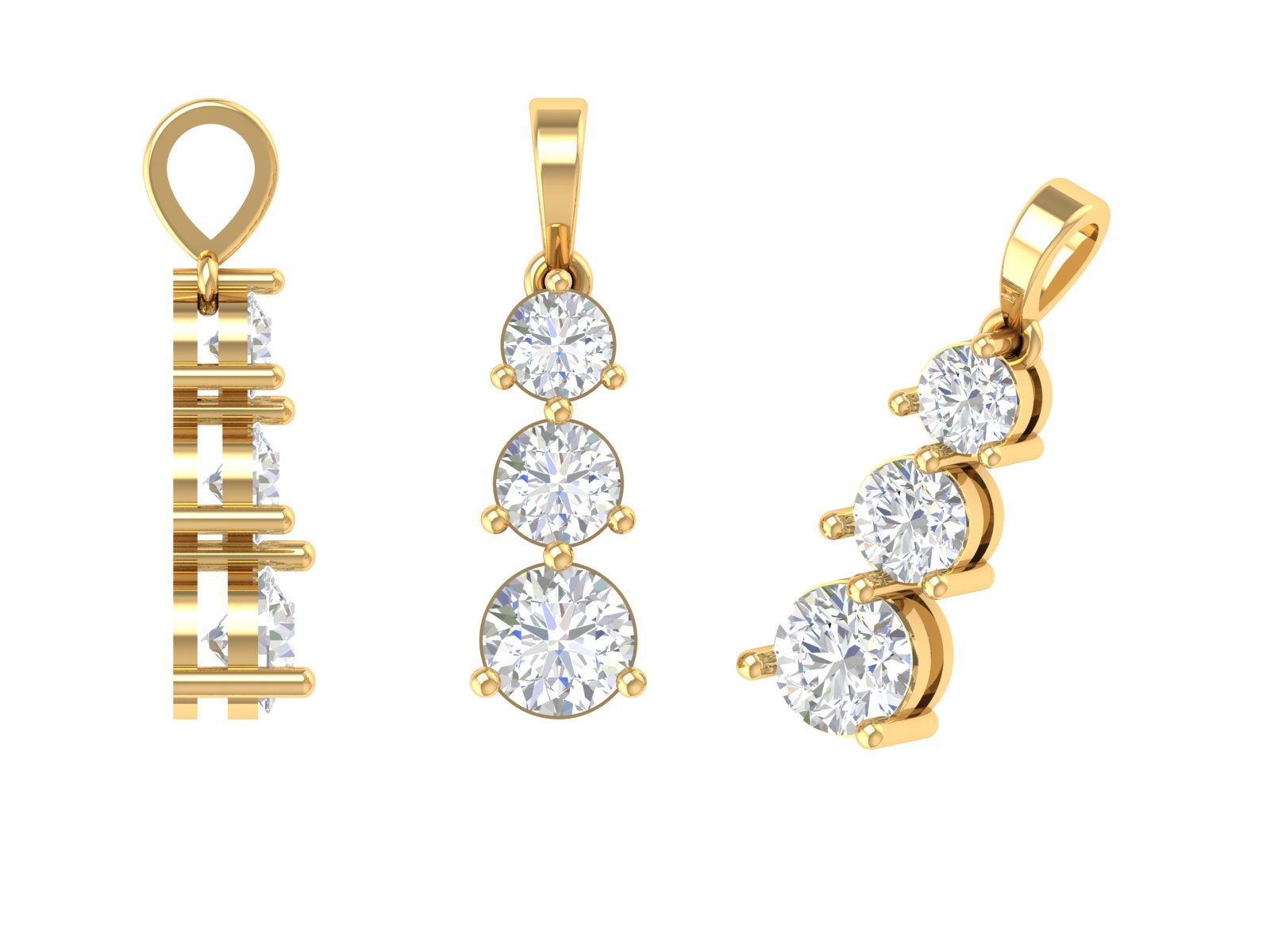 Radiant 3-Stone Rose Gold Pendant – Timeless Elegance with Round Brilliant Cut Sparkle ✨
