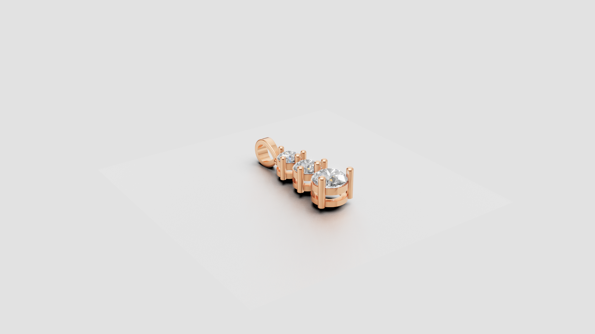 Radiant 3-Stone Rose Gold Pendant – Timeless Elegance with Round Brilliant Cut Sparkle ✨