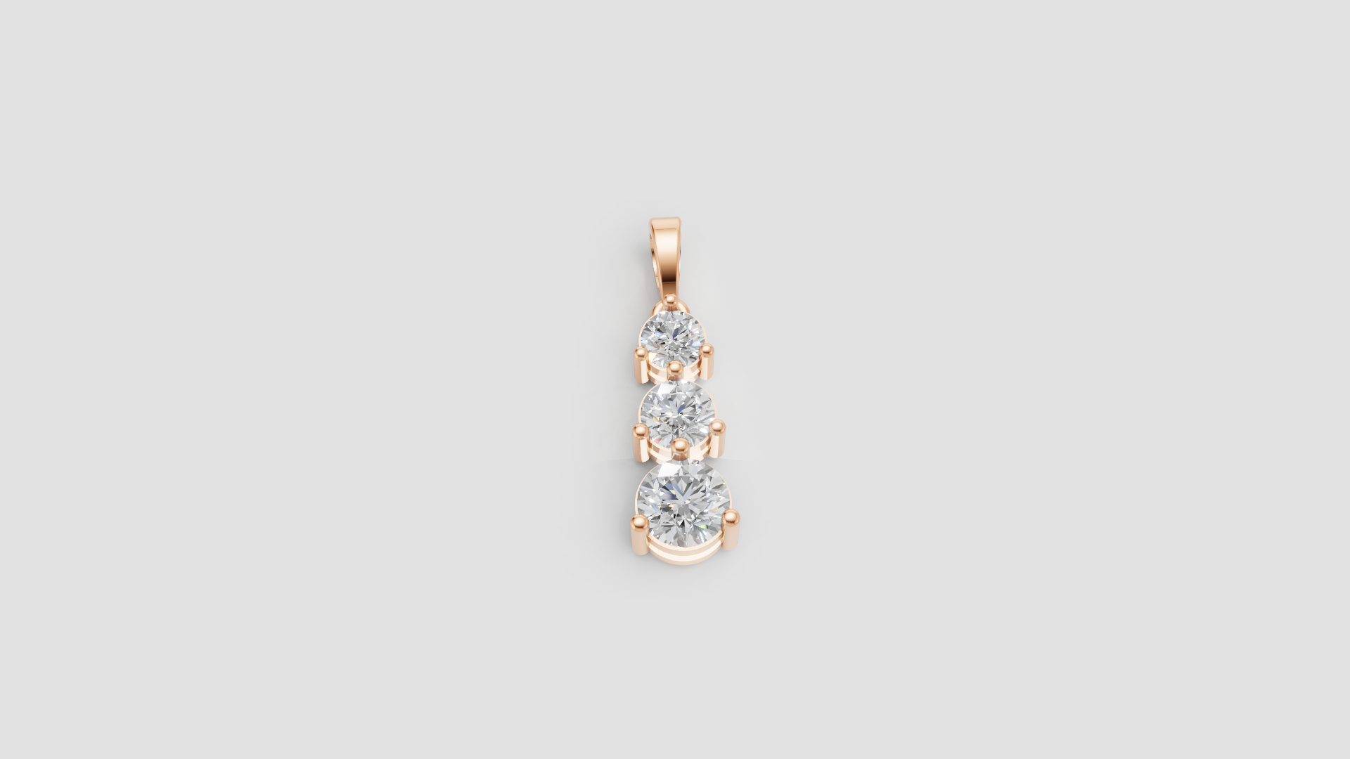 Radiant 3-Stone Rose Gold Pendant – Timeless Elegance with Round Brilliant Cut Sparkle ✨