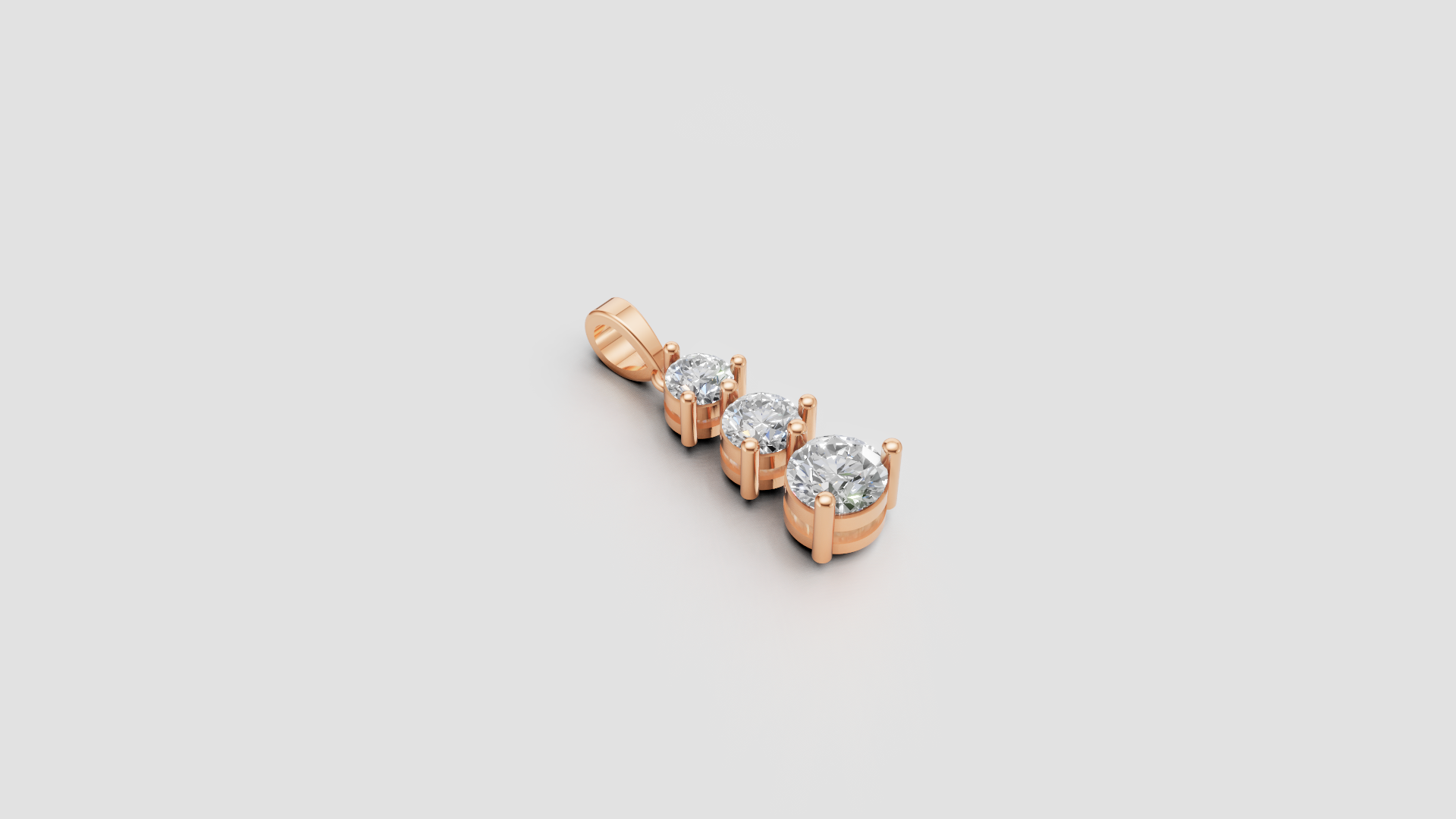 Radiant 3-Stone Rose Gold Pendant – Timeless Elegance with Round Brilliant Cut Sparkle ✨