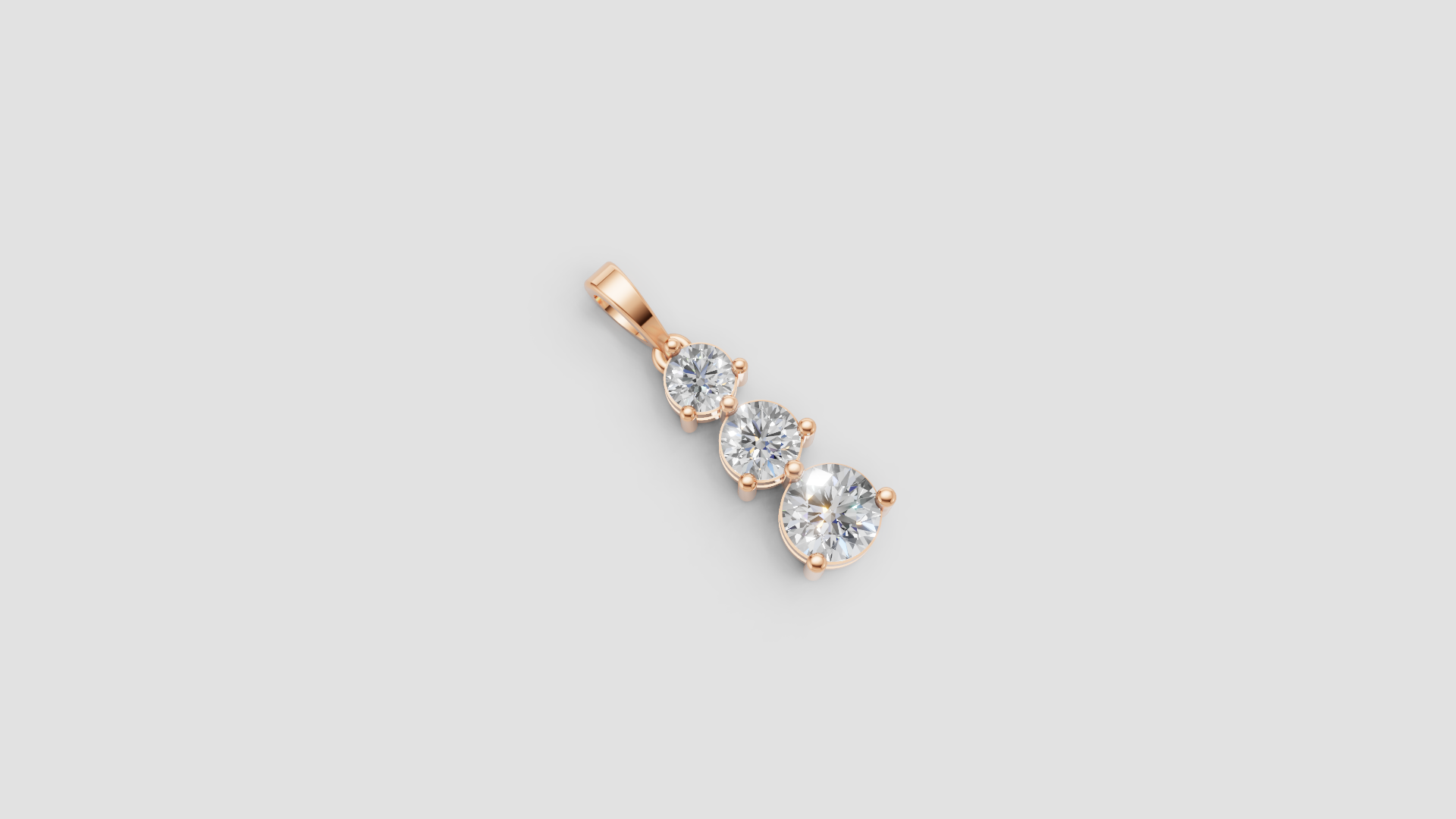 Radiant 3-Stone Rose Gold Pendant – Timeless Elegance with Round Brilliant Cut Sparkle ✨
