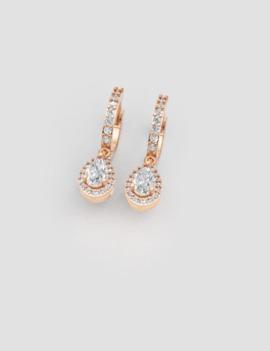 Classic Teardrop Halo Earrings – 14K Gold Dangle Elegance