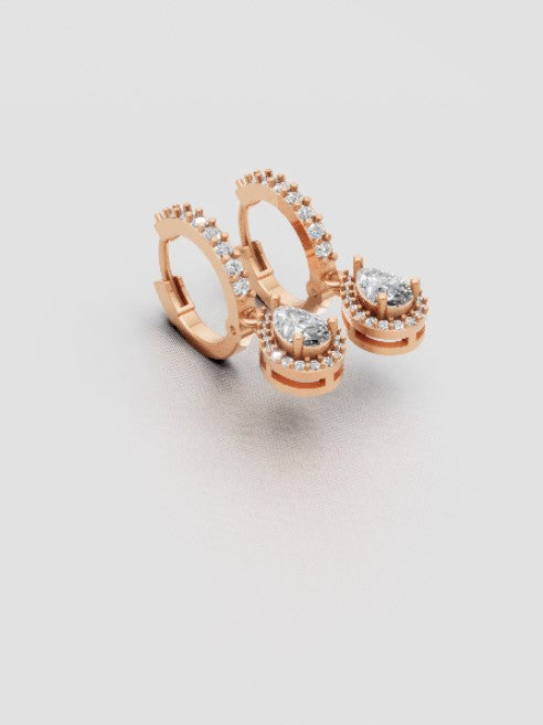 Classic Teardrop Halo Earrings – 14K Gold Dangle Elegance